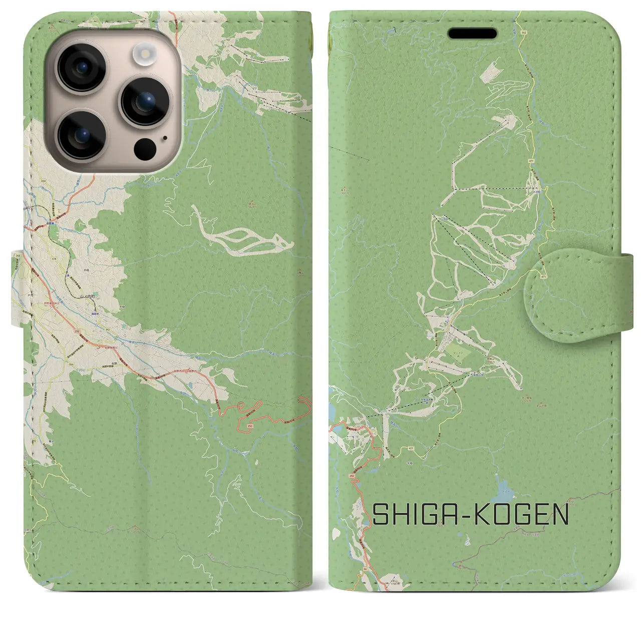【志賀高原(長野県)】地図柄iPhoneケース(手帳タイプ)ナチュラル・iPhone 16 Plus 用