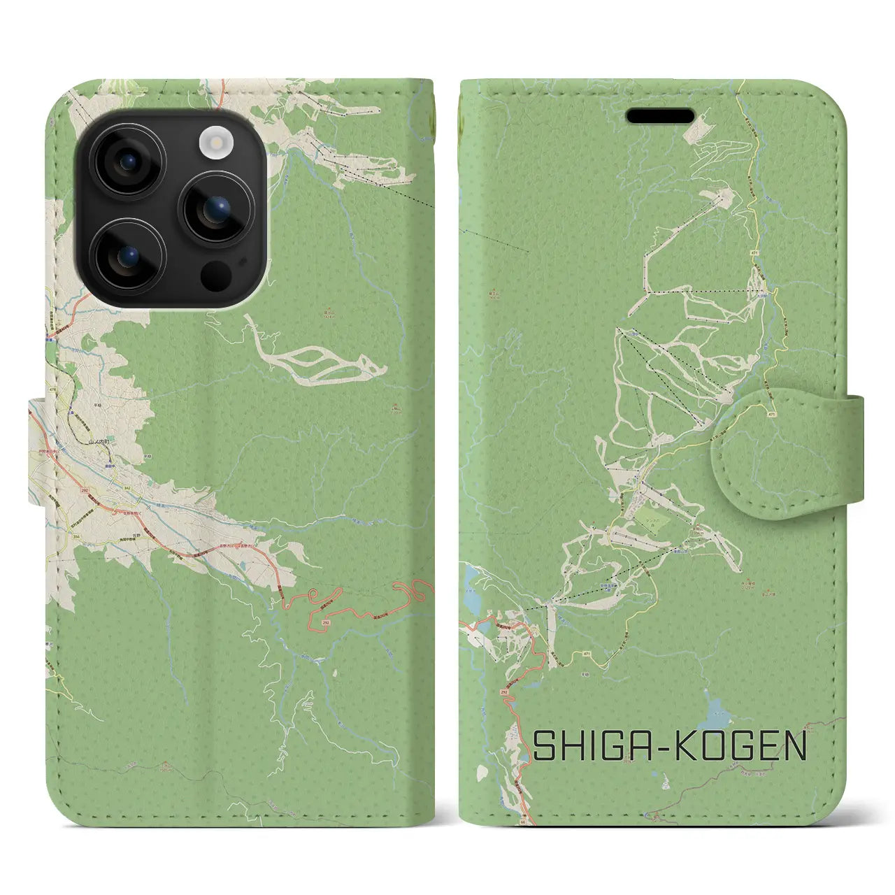 【志賀高原(長野県)】地図柄iPhoneケース(手帳タイプ)ナチュラル・iPhone 16 用