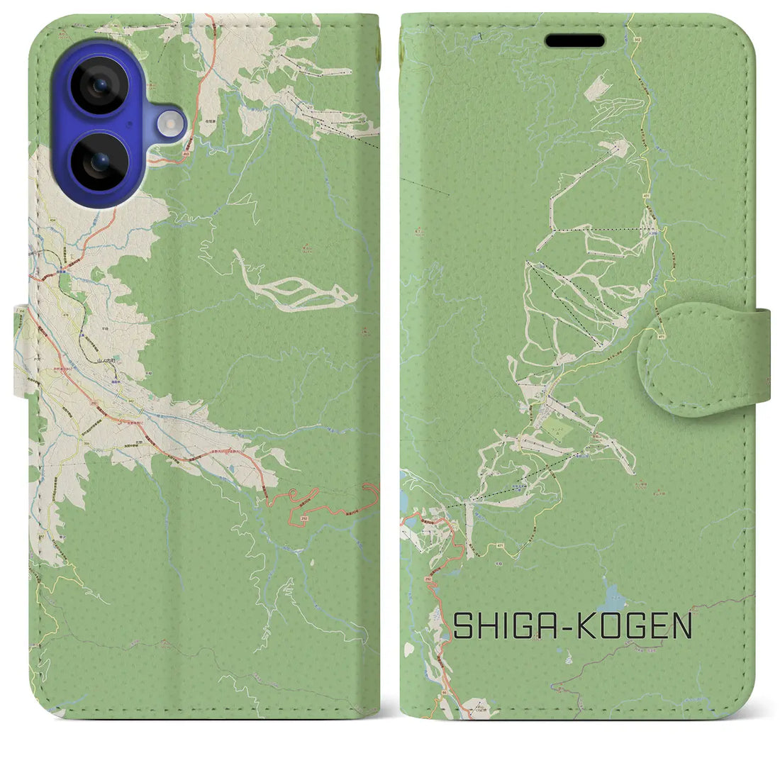 【志賀高原(長野県)】地図柄iPhoneケース(手帳タイプ)ナチュラル・iPhone 16 Pro Max 用