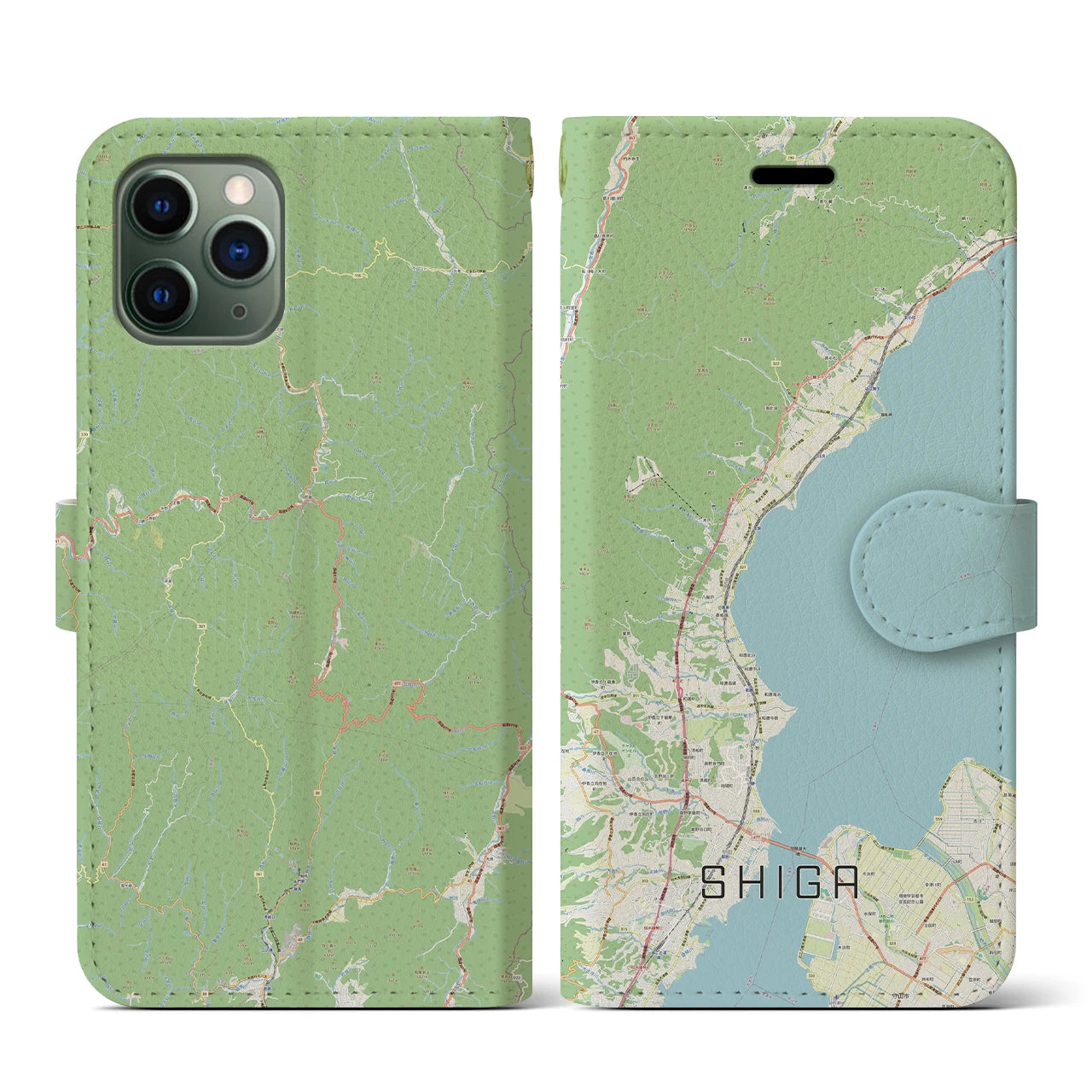 【志賀(滋賀県)】地図柄iPhoneケース(手帳タイプ)ナチュラル・iPhone 11 Pro 用