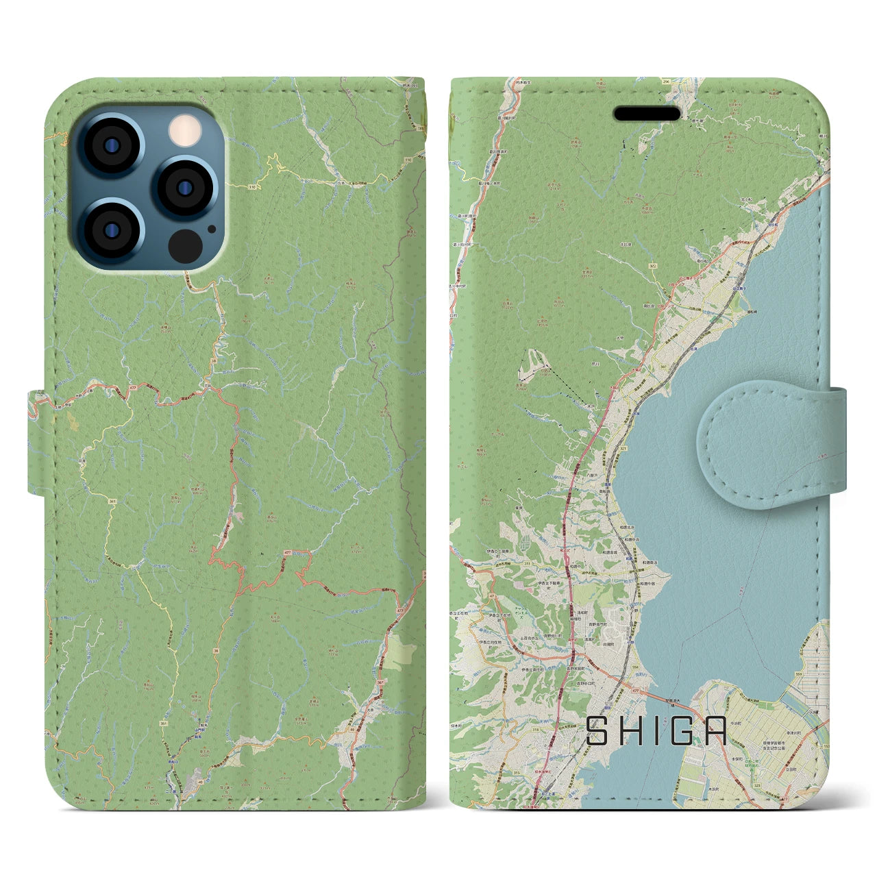 【志賀(滋賀県)】地図柄iPhoneケース(手帳タイプ)ナチュラル・iPhone 12 / 12 Pro 用