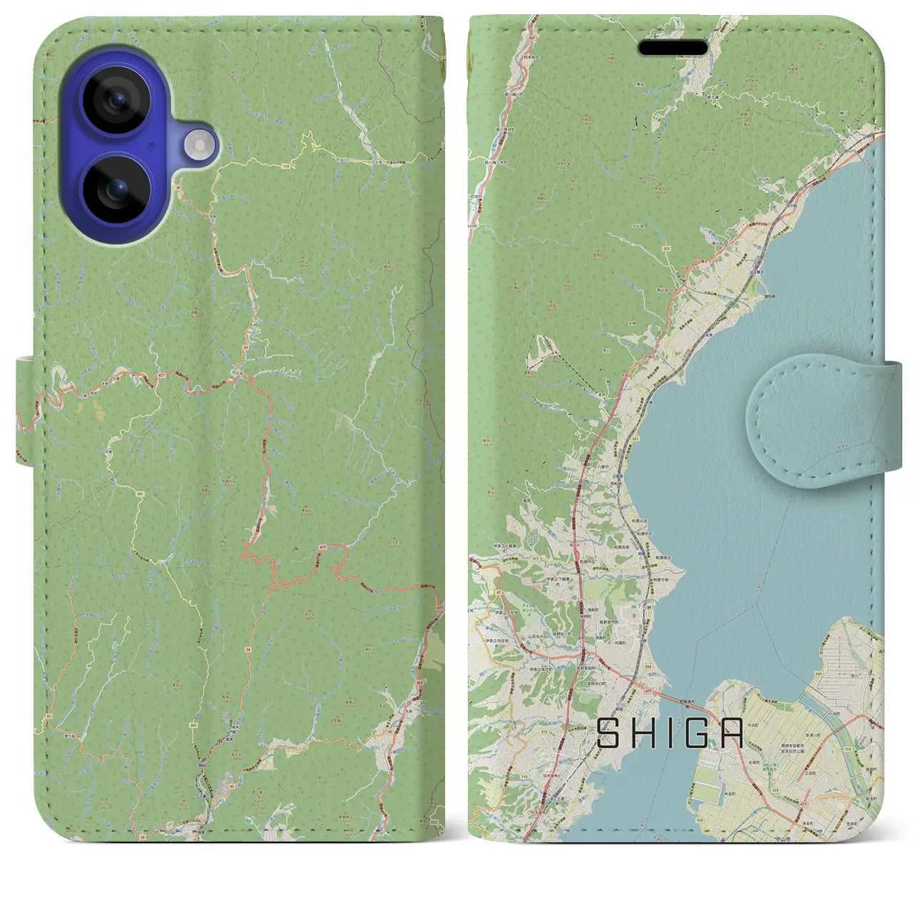 【志賀(滋賀県)】地図柄iPhoneケース(手帳タイプ)ナチュラル・iPhone 16 Pro Max 用