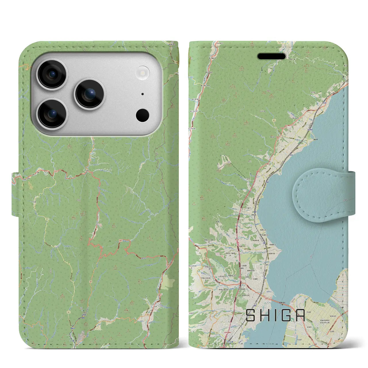 【志賀(滋賀県)】地図柄iPhoneケース(手帳タイプ)ナチュラル・iPhone 17 Pro Max 用