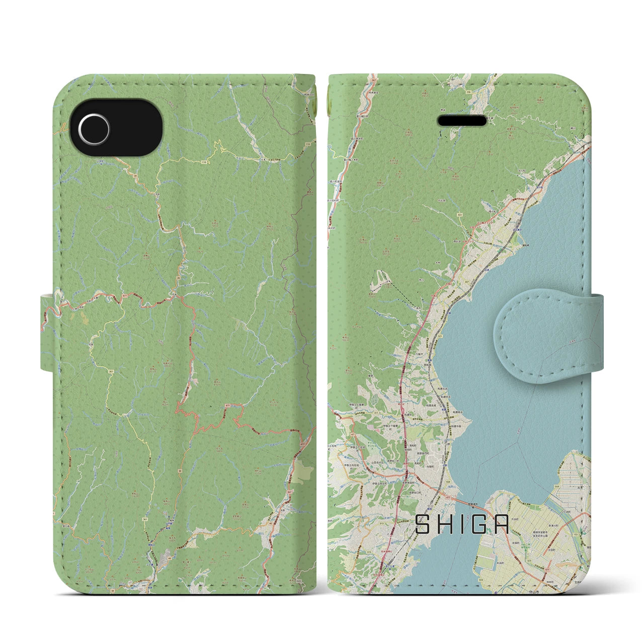 【志賀(滋賀県)】地図柄iPhoneケース(手帳タイプ)ナチュラル・iPhone SE(第3 / 第2世代) / 8 / 7 / 6s / 6 用