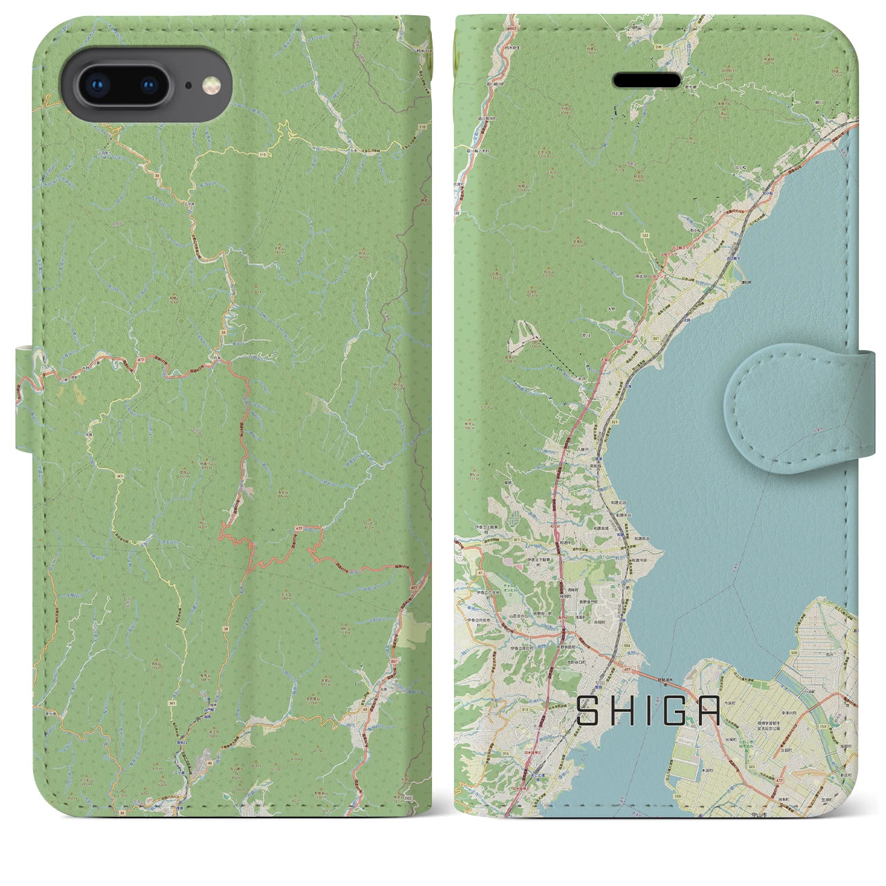 【志賀(滋賀県)】地図柄iPhoneケース(手帳タイプ)ナチュラル・iPhone 8Plus /7Plus / 6sPlus / 6Plus 用