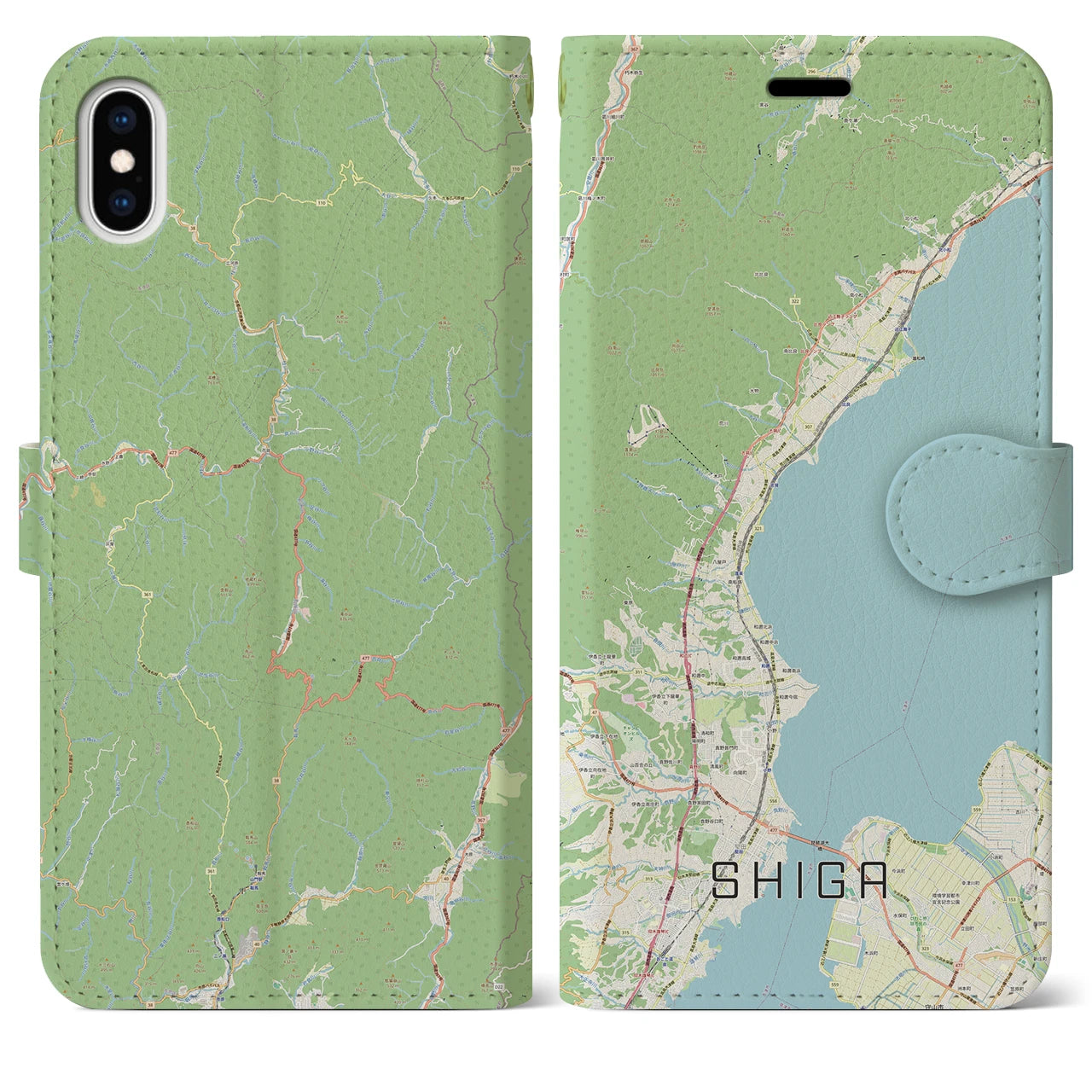 【志賀(滋賀県)】地図柄iPhoneケース(手帳タイプ)ナチュラル・iPhone XS Max 用