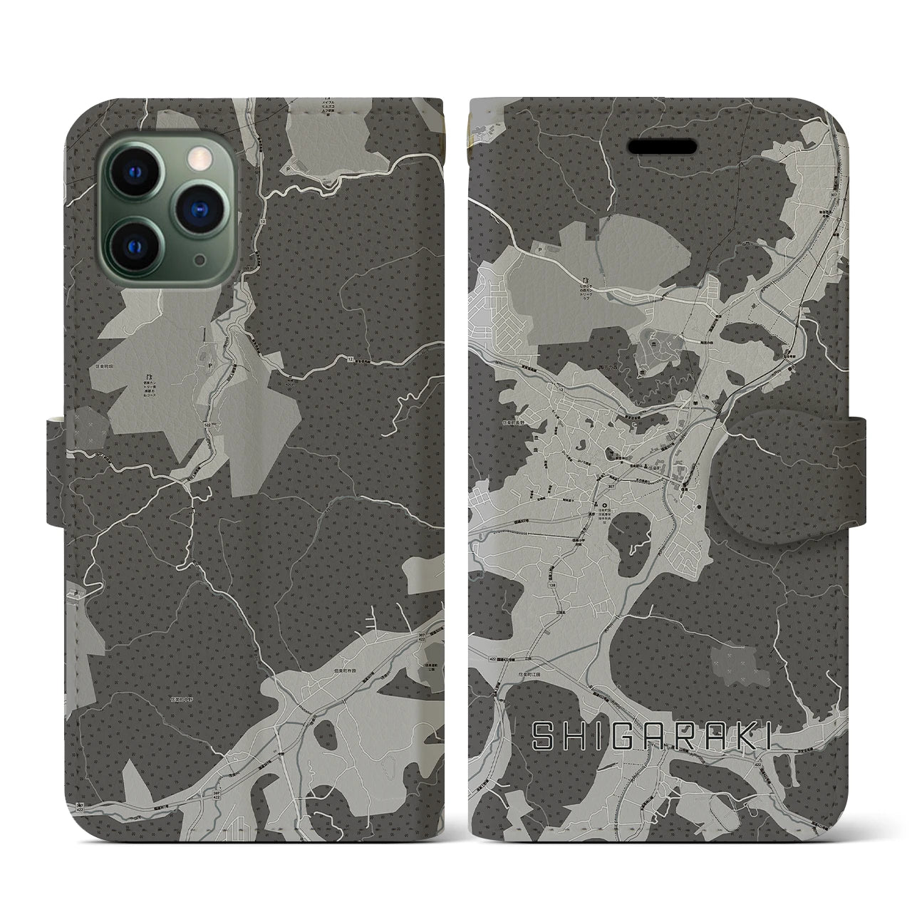 【信楽(滋賀県)】地図柄iPhoneケース(手帳タイプ)モノトーン・iPhone 11 Pro 用
