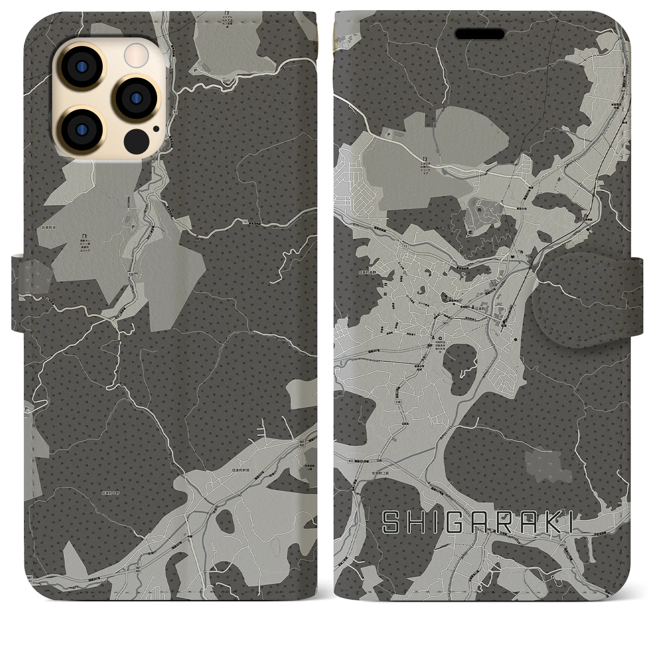 【信楽(滋賀県)】地図柄iPhoneケース(手帳タイプ)モノトーン・iPhone 12 Pro Max 用