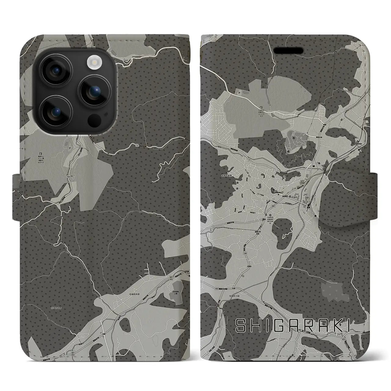【信楽(滋賀県)】地図柄iPhoneケース(手帳タイプ)モノトーン・iPhone 16 用