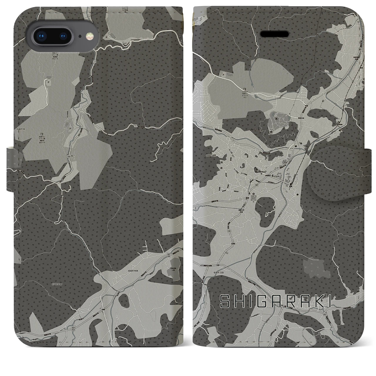 【信楽(滋賀県)】地図柄iPhoneケース(手帳タイプ)モノトーン・iPhone 8Plus /7Plus / 6sPlus / 6Plus 用