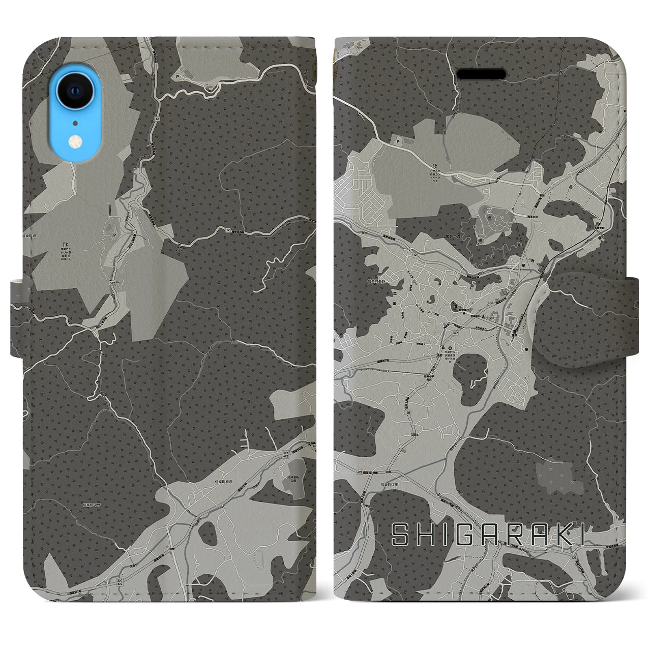 【信楽(滋賀県)】地図柄iPhoneケース(手帳タイプ)モノトーン・iPhone XR 用