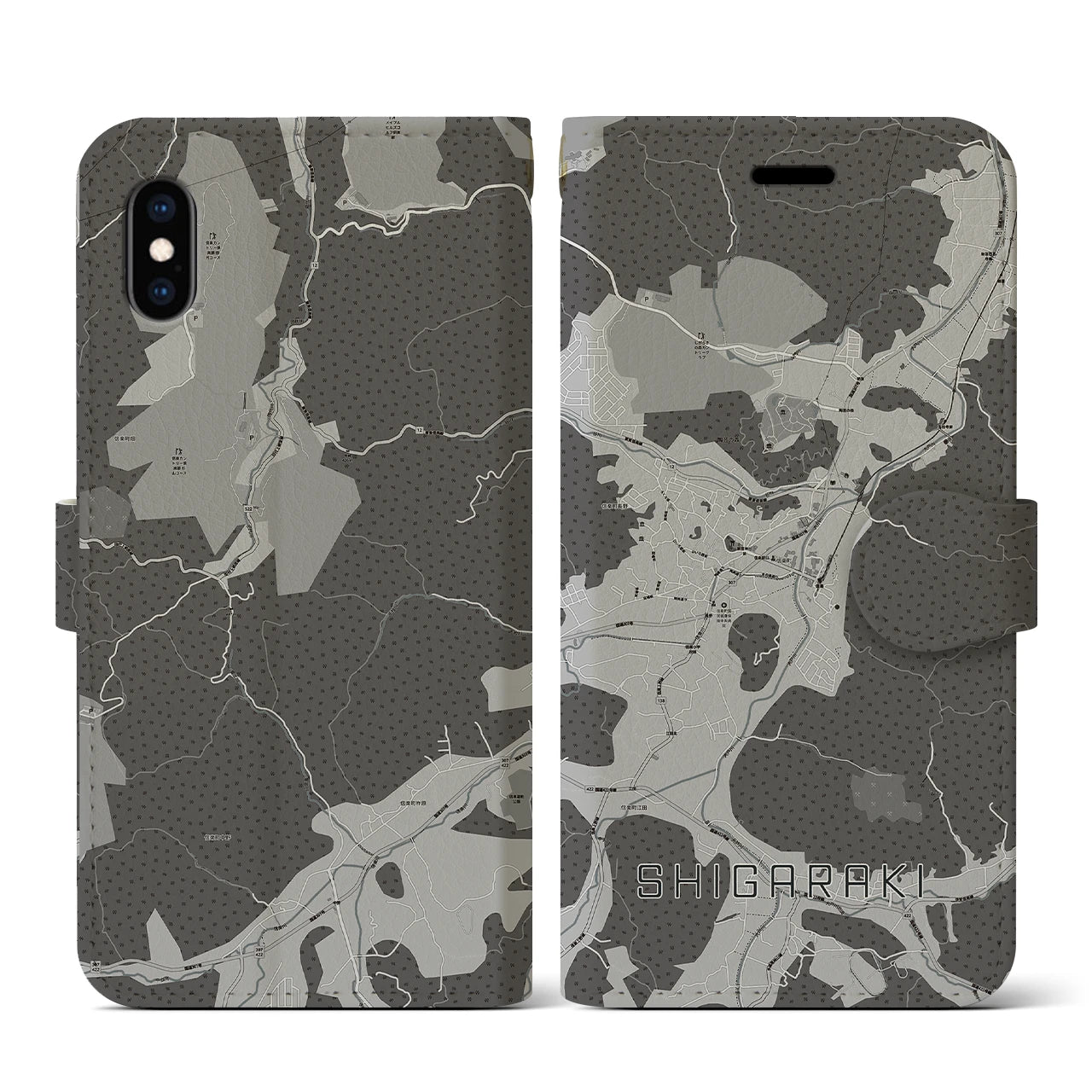 【信楽(滋賀県)】地図柄iPhoneケース(手帳タイプ)モノトーン・iPhone XS / X 用