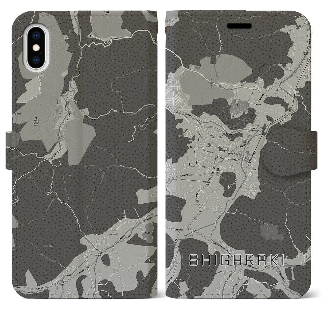 【信楽(滋賀県)】地図柄iPhoneケース(手帳タイプ)モノトーン・iPhone XS Max 用