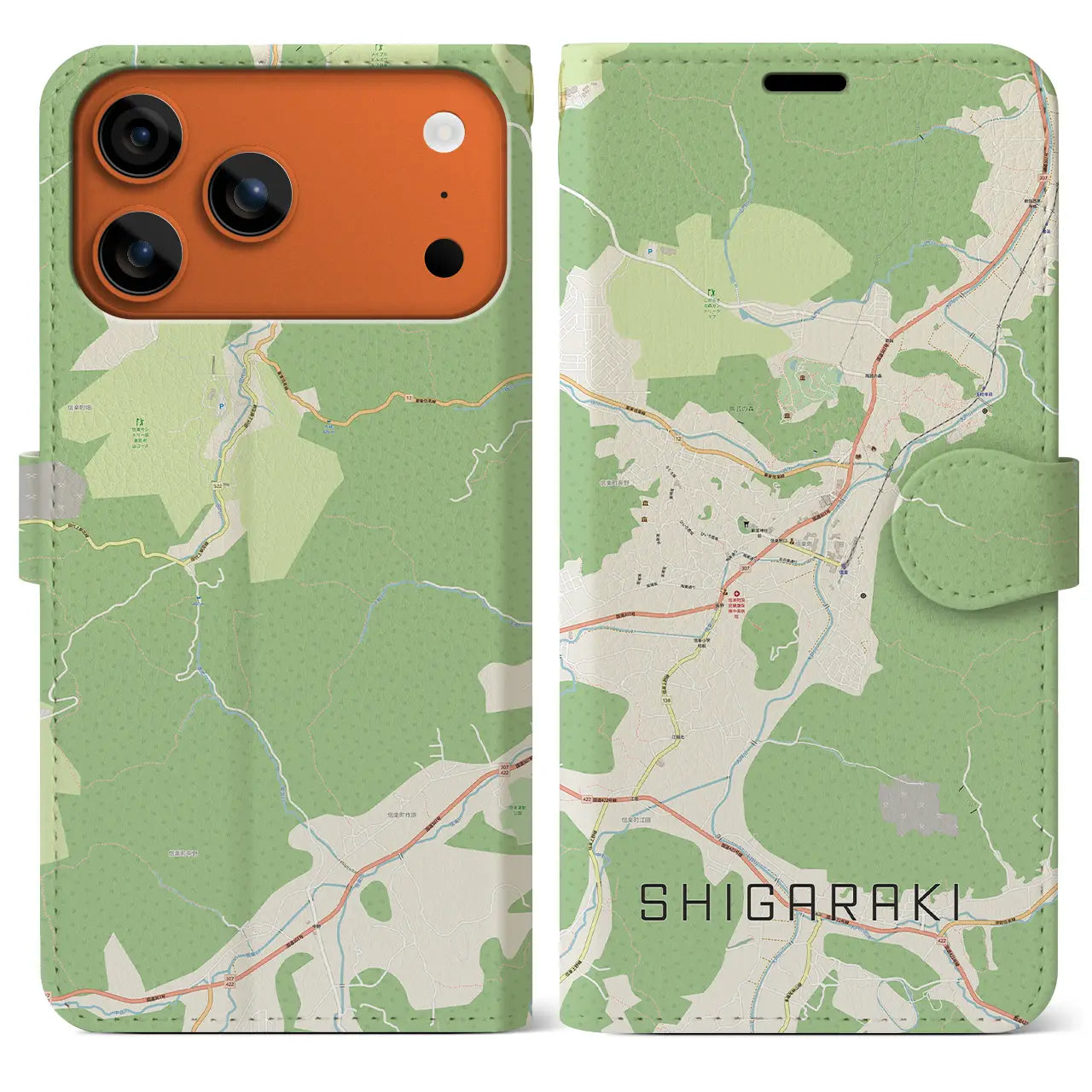 【信楽(滋賀県)】地図柄iPhoneケース(手帳タイプ)ナチュラル・iPhone 17 Pro Max 用