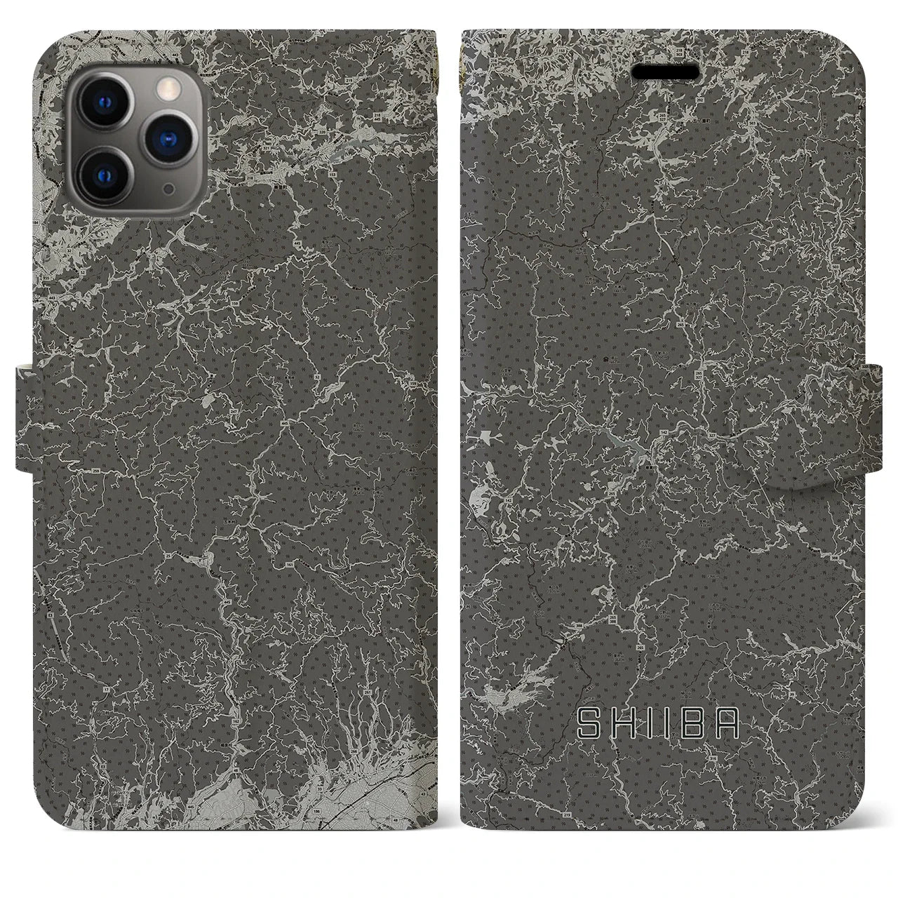 【椎葉(宮崎県)】地図柄iPhoneケース(手帳タイプ)モノトーン・iPhone 11 Pro Max 用