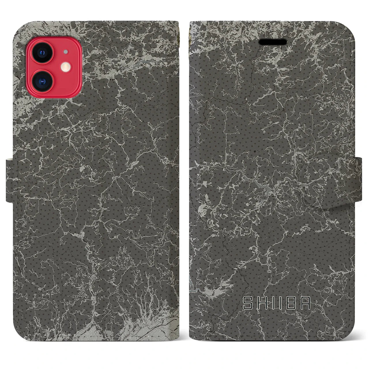 【椎葉(宮崎県)】地図柄iPhoneケース(手帳タイプ)モノトーン・iPhone 11 用