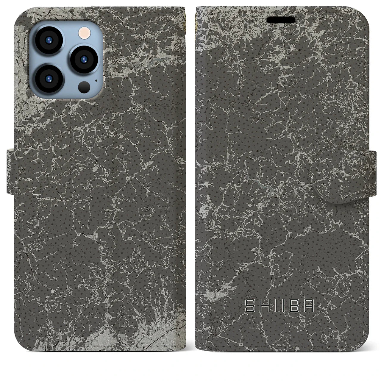 【椎葉(宮崎県)】地図柄iPhoneケース(手帳タイプ)モノトーン・iPhone 13 Pro Max 用