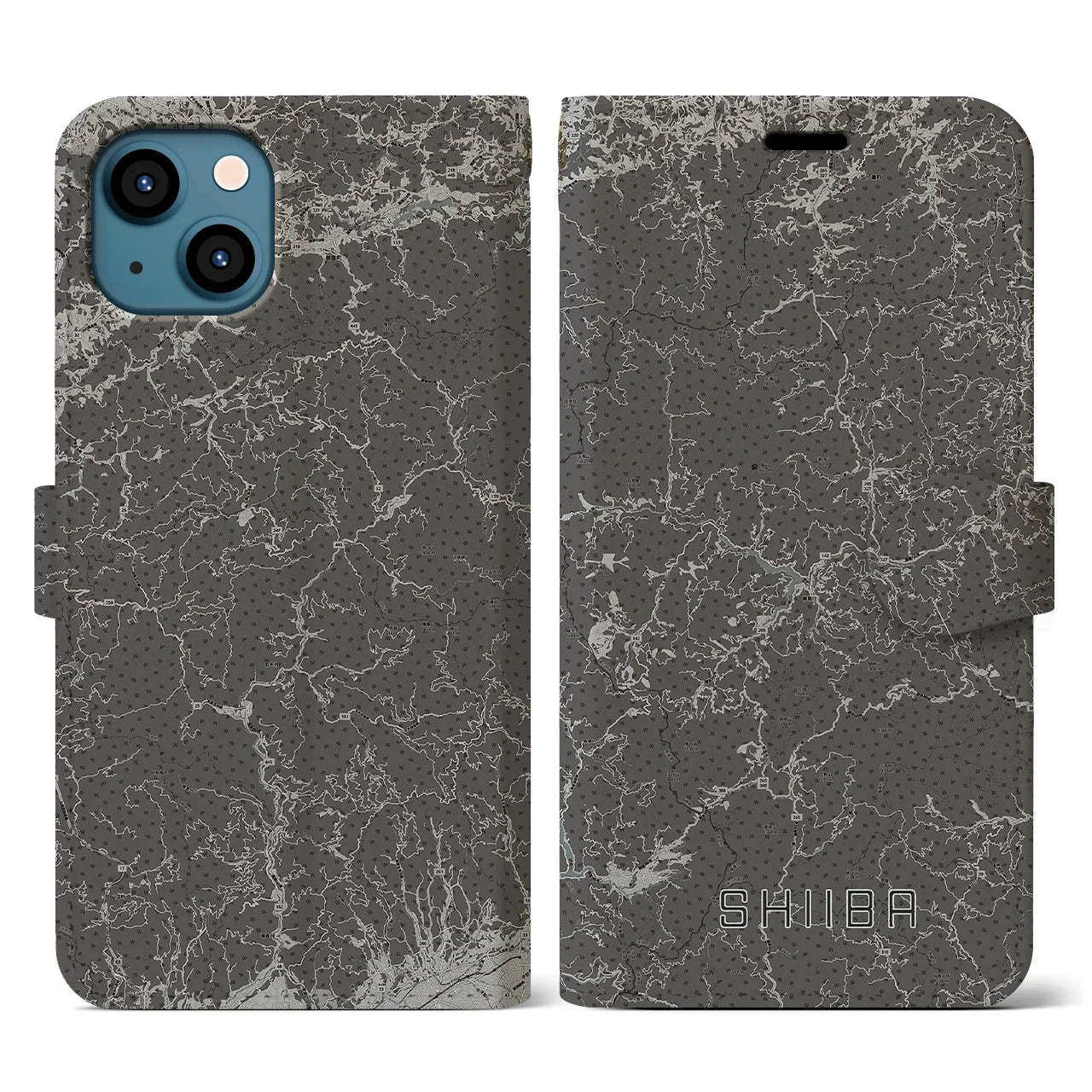 【椎葉(宮崎県)】地図柄iPhoneケース(手帳タイプ)モノトーン・iPhone 13 用