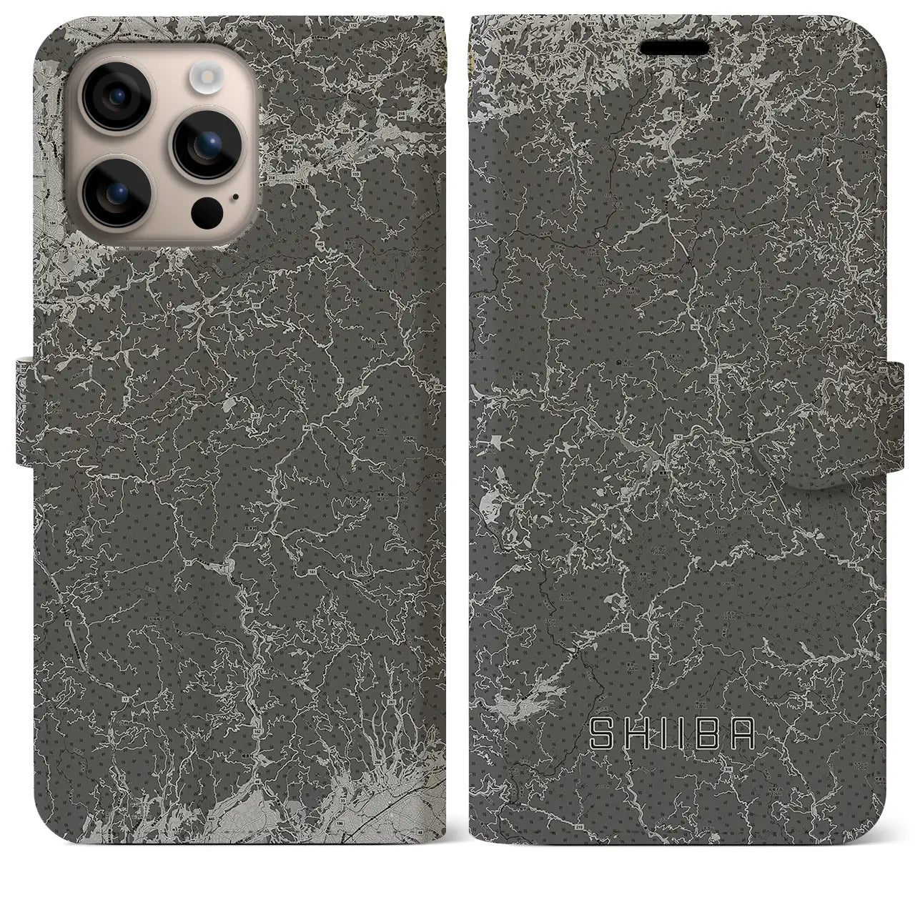 【椎葉(宮崎県)】地図柄iPhoneケース(手帳タイプ)モノトーン・iPhone 16 Plus 用