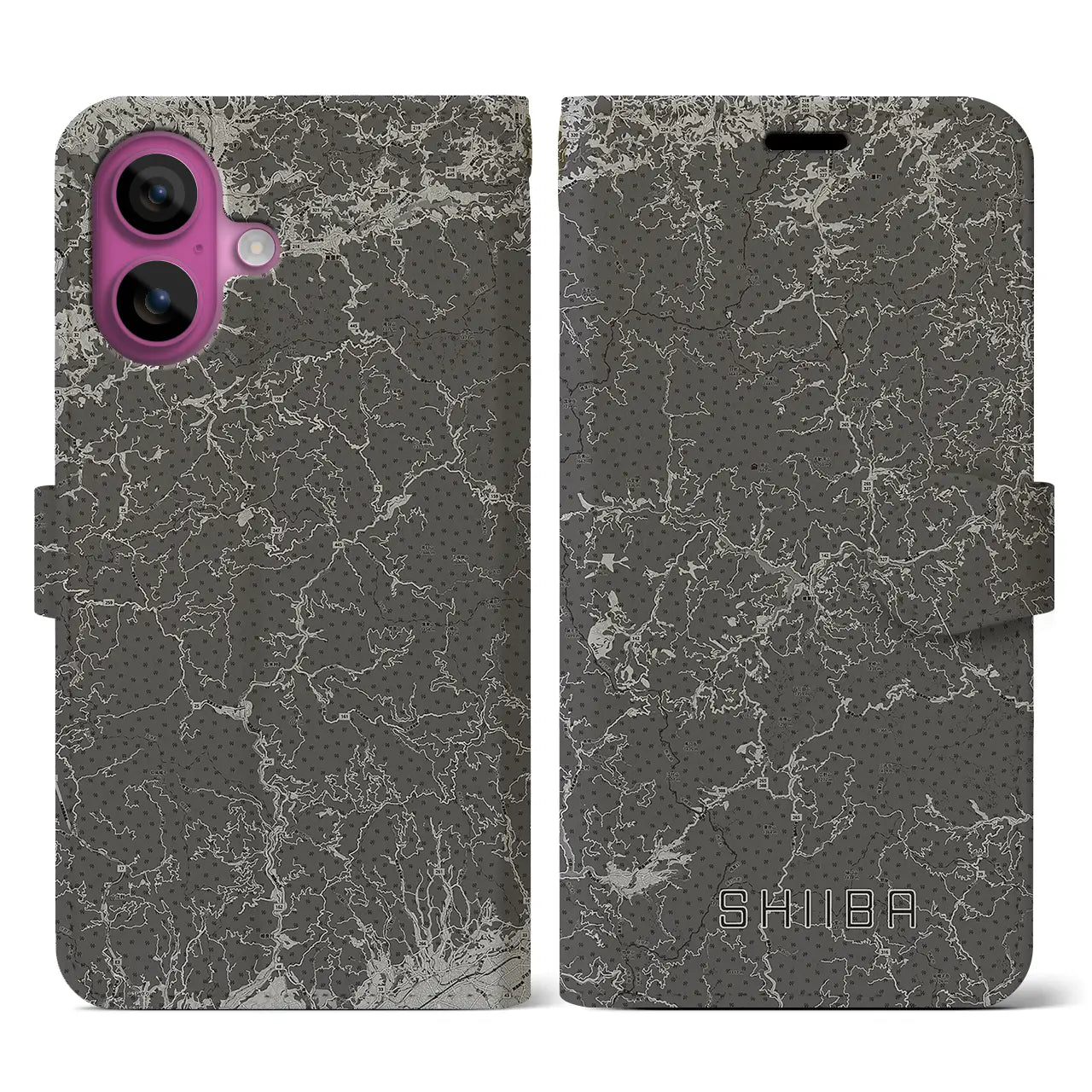 【椎葉(宮崎県)】地図柄iPhoneケース(手帳タイプ)モノトーン・iPhone 16 Pro 用