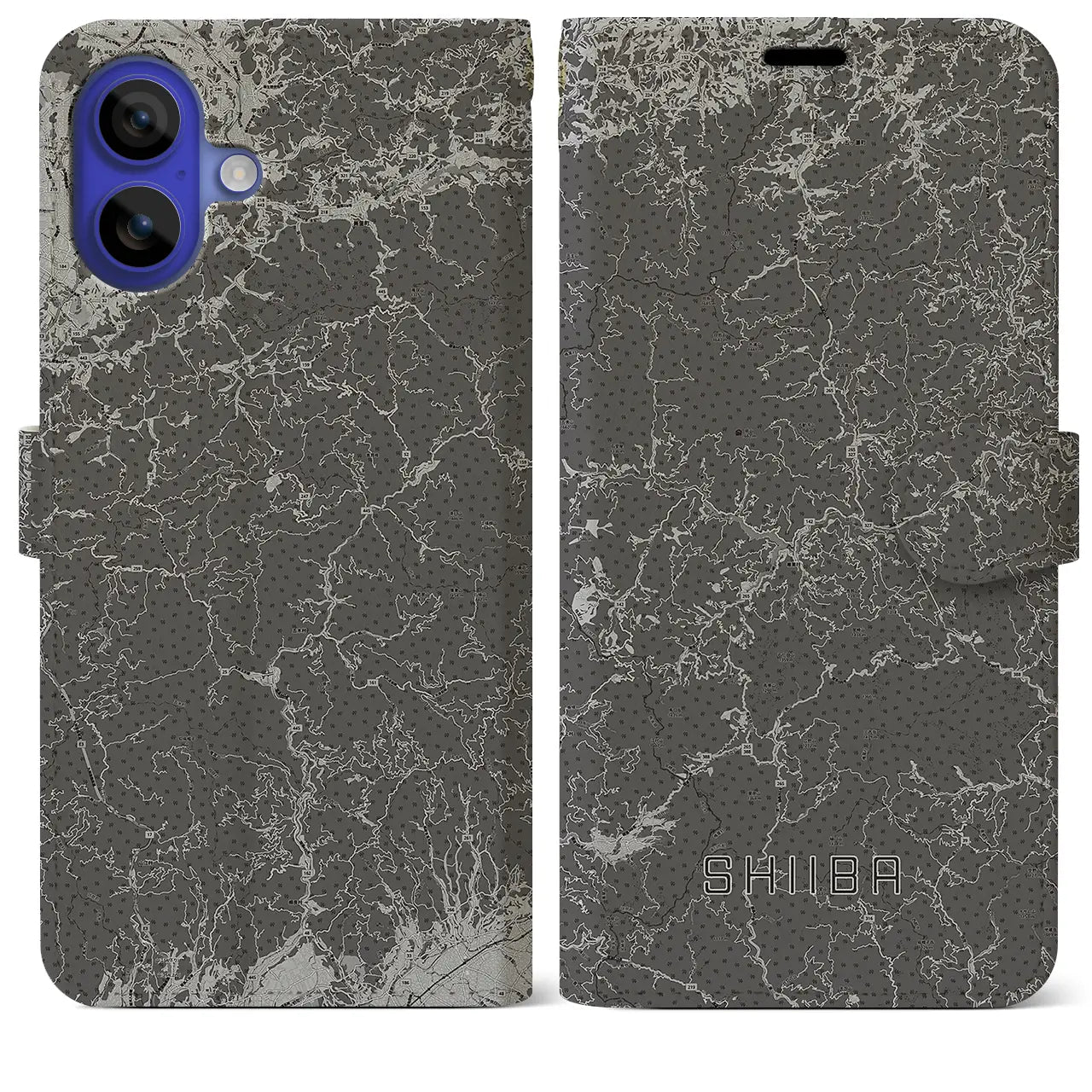 【椎葉(宮崎県)】地図柄iPhoneケース(手帳タイプ)モノトーン・iPhone 16 Pro Max 用