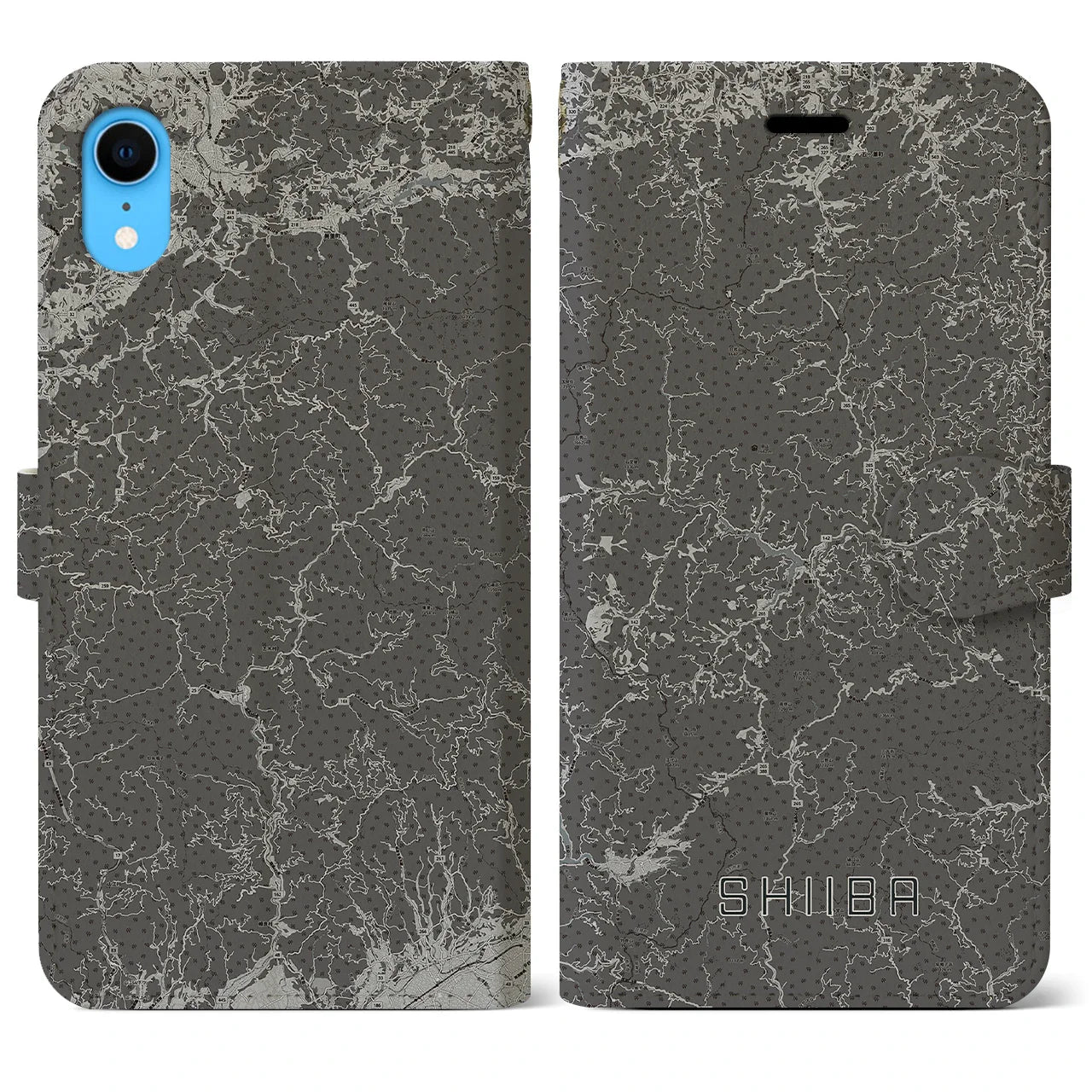 【椎葉(宮崎県)】地図柄iPhoneケース(手帳タイプ)モノトーン・iPhone XR 用
