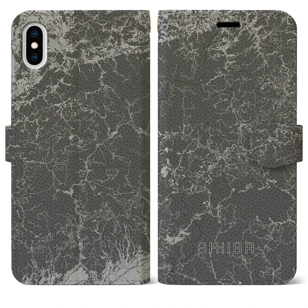 【椎葉(宮崎県)】地図柄iPhoneケース(手帳タイプ)モノトーン・iPhone XS Max 用