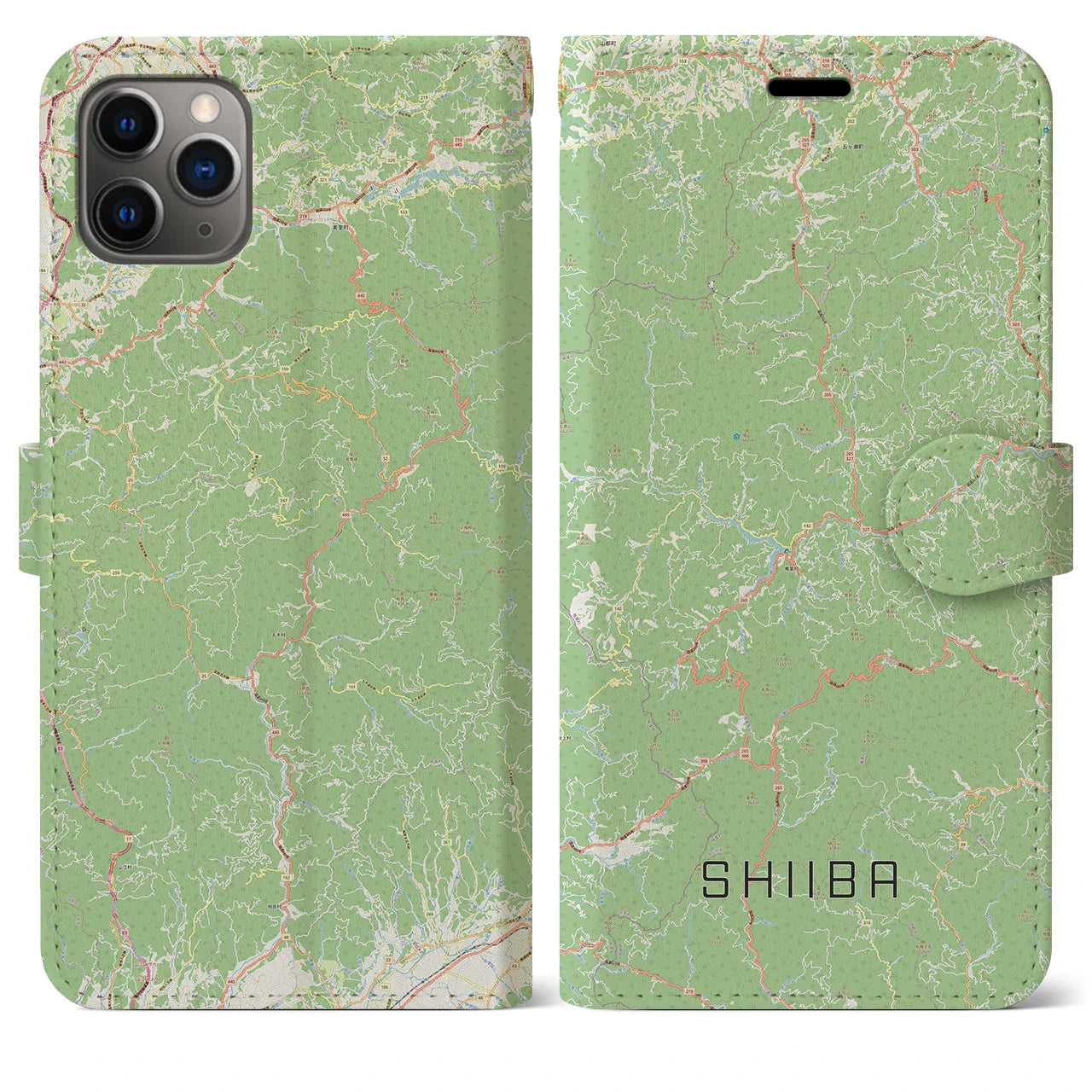 【椎葉(宮崎県)】地図柄iPhoneケース(手帳タイプ)ナチュラル・iPhone 11 Pro Max 用