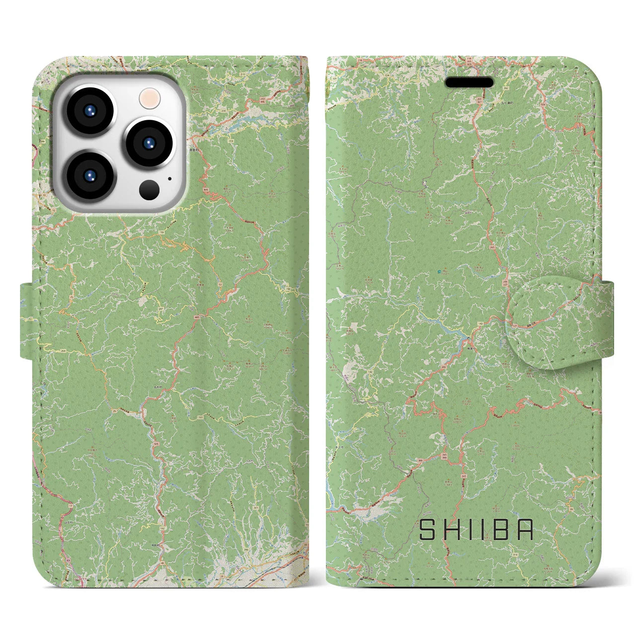 【椎葉(宮崎県)】地図柄iPhoneケース(手帳タイプ)ナチュラル・iPhone 13 Pro 用