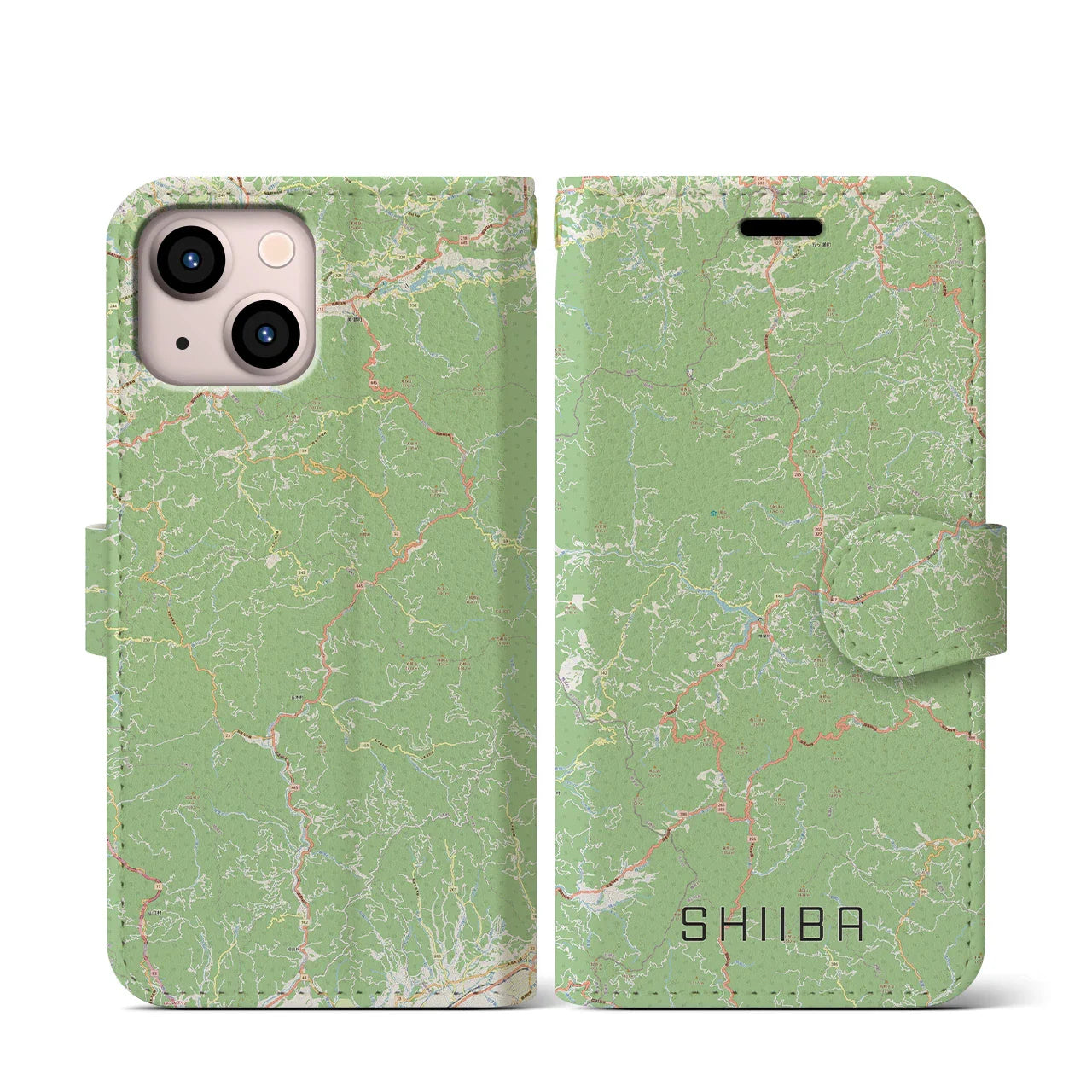 【椎葉(宮崎県)】地図柄iPhoneケース(手帳タイプ)ナチュラル・iPhone 13 mini 用