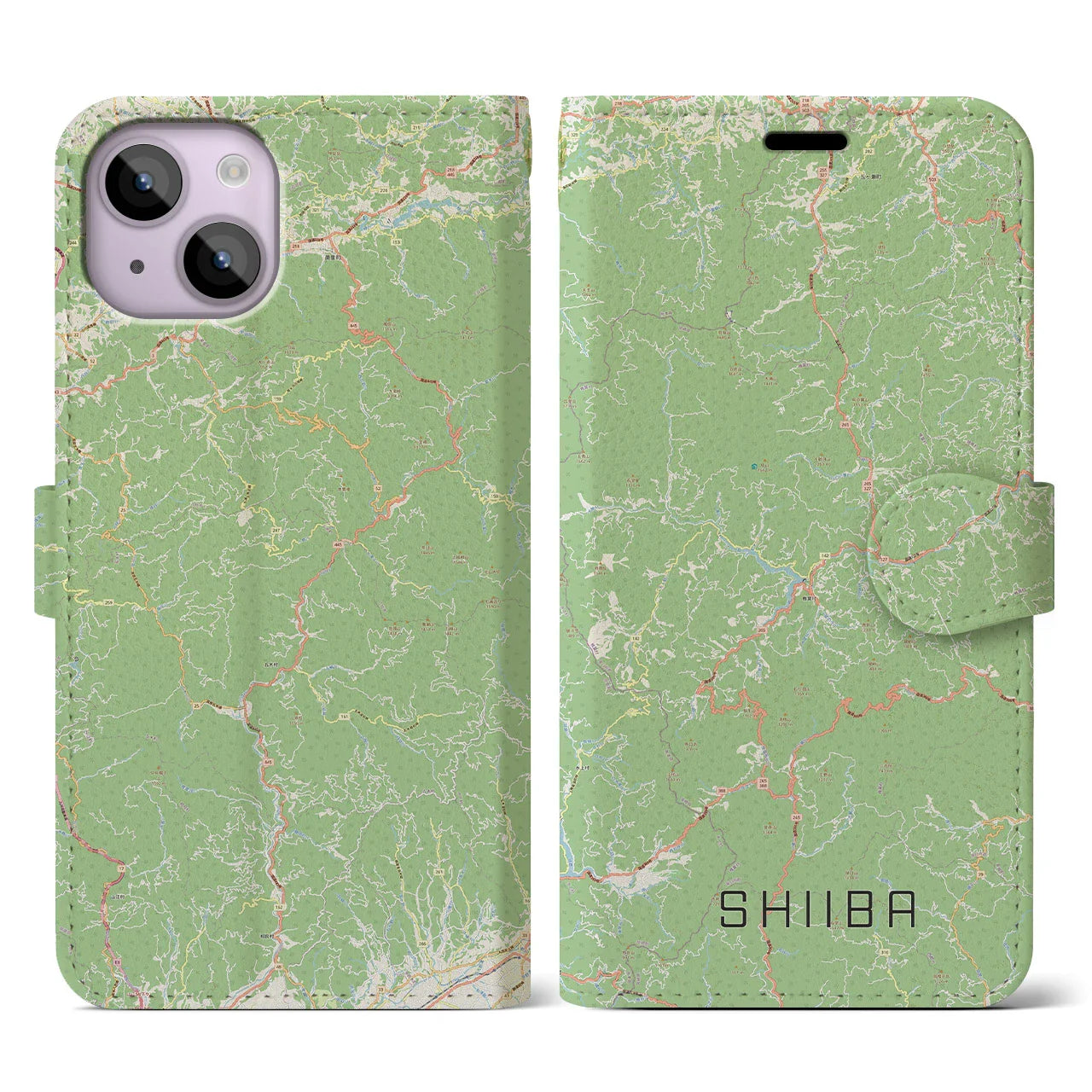 【椎葉(宮崎県)】地図柄iPhoneケース(手帳タイプ)ナチュラル・iPhone 14 用