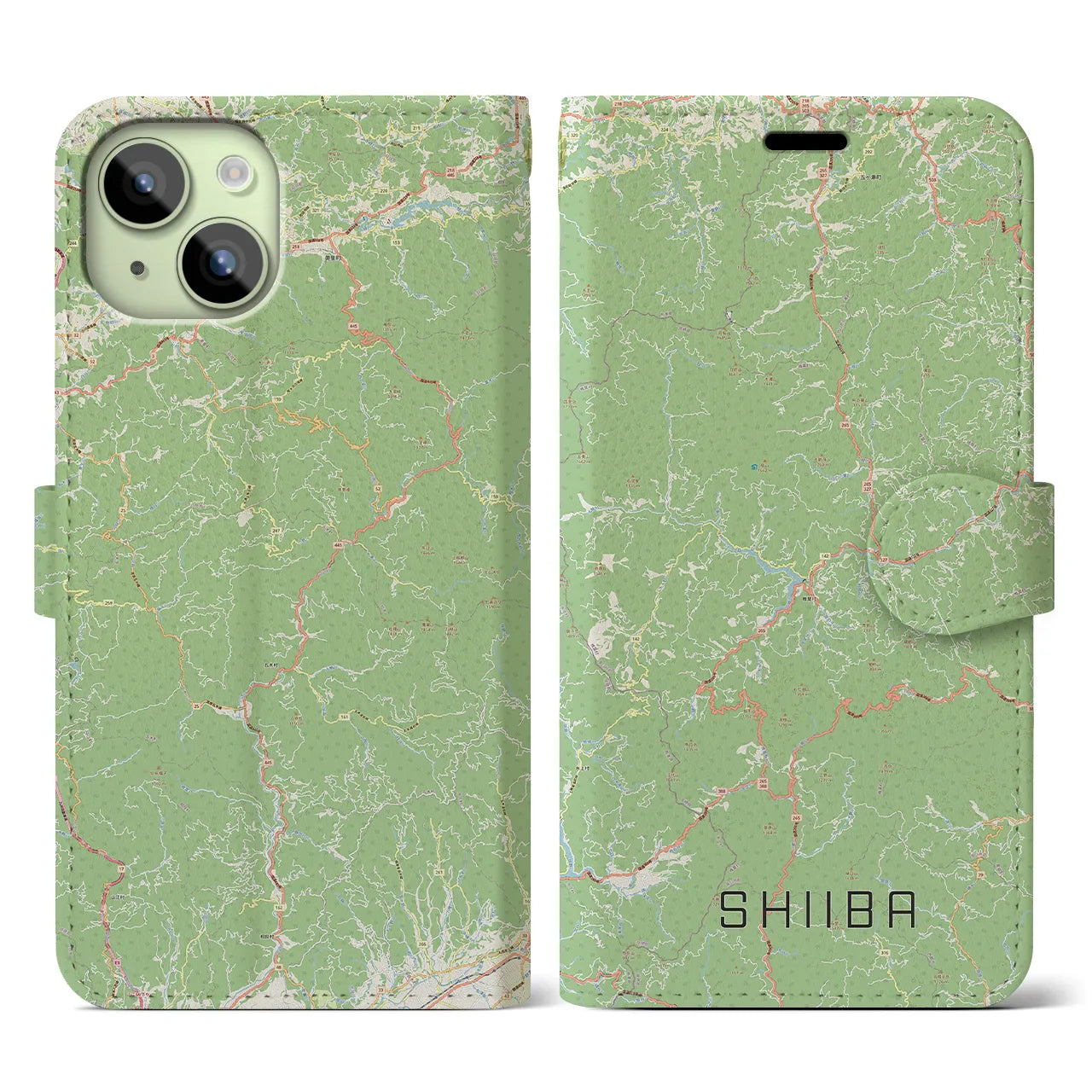【椎葉(宮崎県)】地図柄iPhoneケース(手帳タイプ)ナチュラル・iPhone 15 用