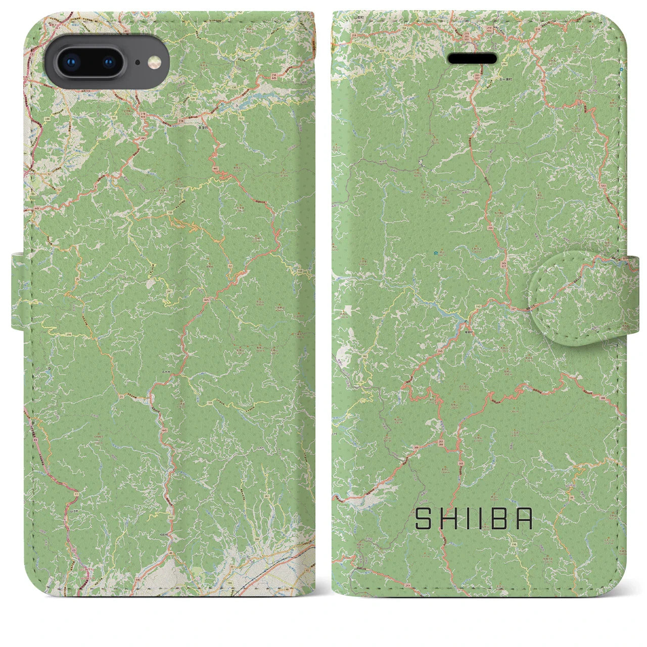 【椎葉(宮崎県)】地図柄iPhoneケース(手帳タイプ)ナチュラル・iPhone 8Plus /7Plus / 6sPlus / 6Plus 用