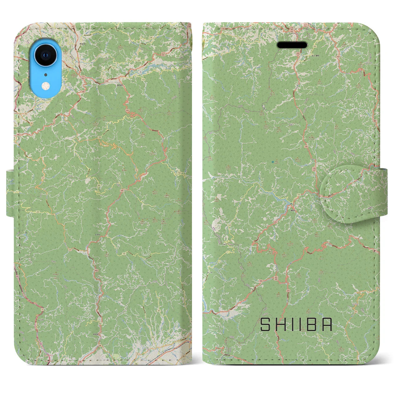 【椎葉(宮崎県)】地図柄iPhoneケース(手帳タイプ)ナチュラル・iPhone XR 用