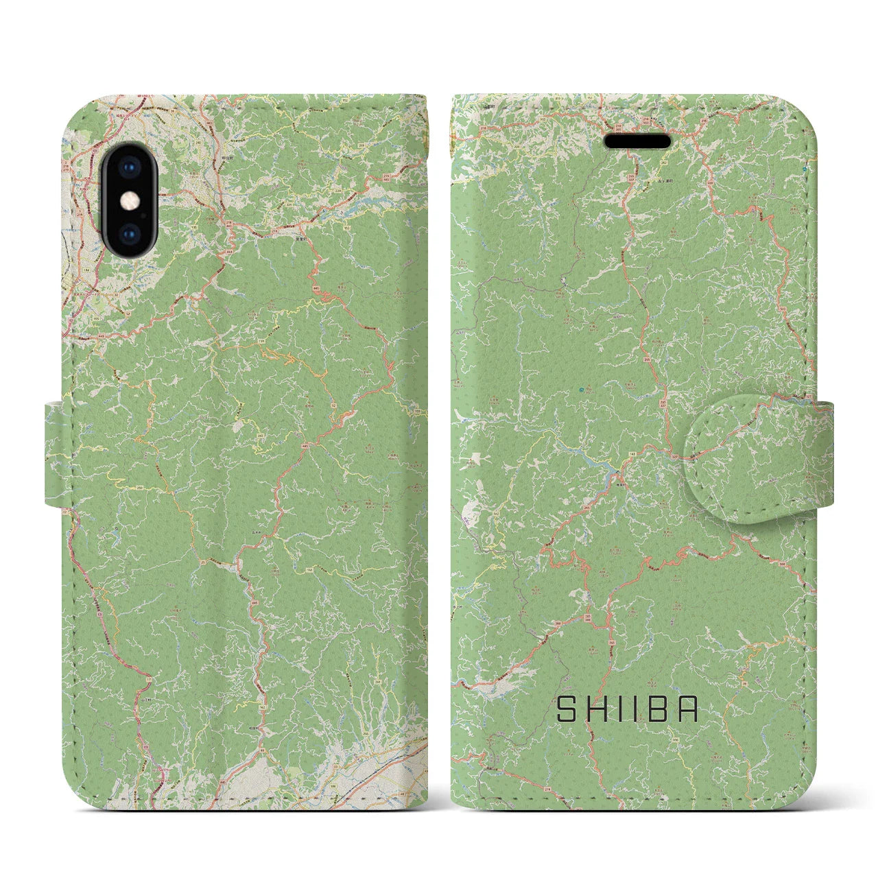 【椎葉(宮崎県)】地図柄iPhoneケース(手帳タイプ)ナチュラル・iPhone XS / X 用