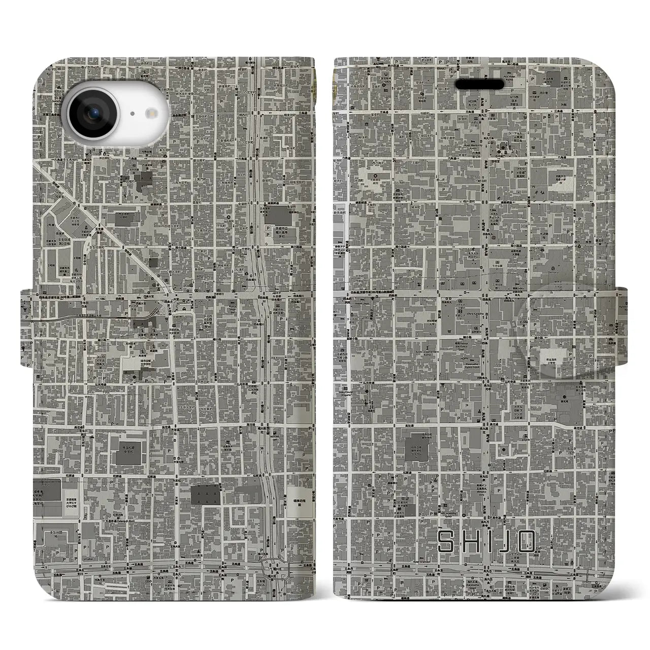 【四条(京都府)】地図柄iPhoneケース(手帳タイプ)