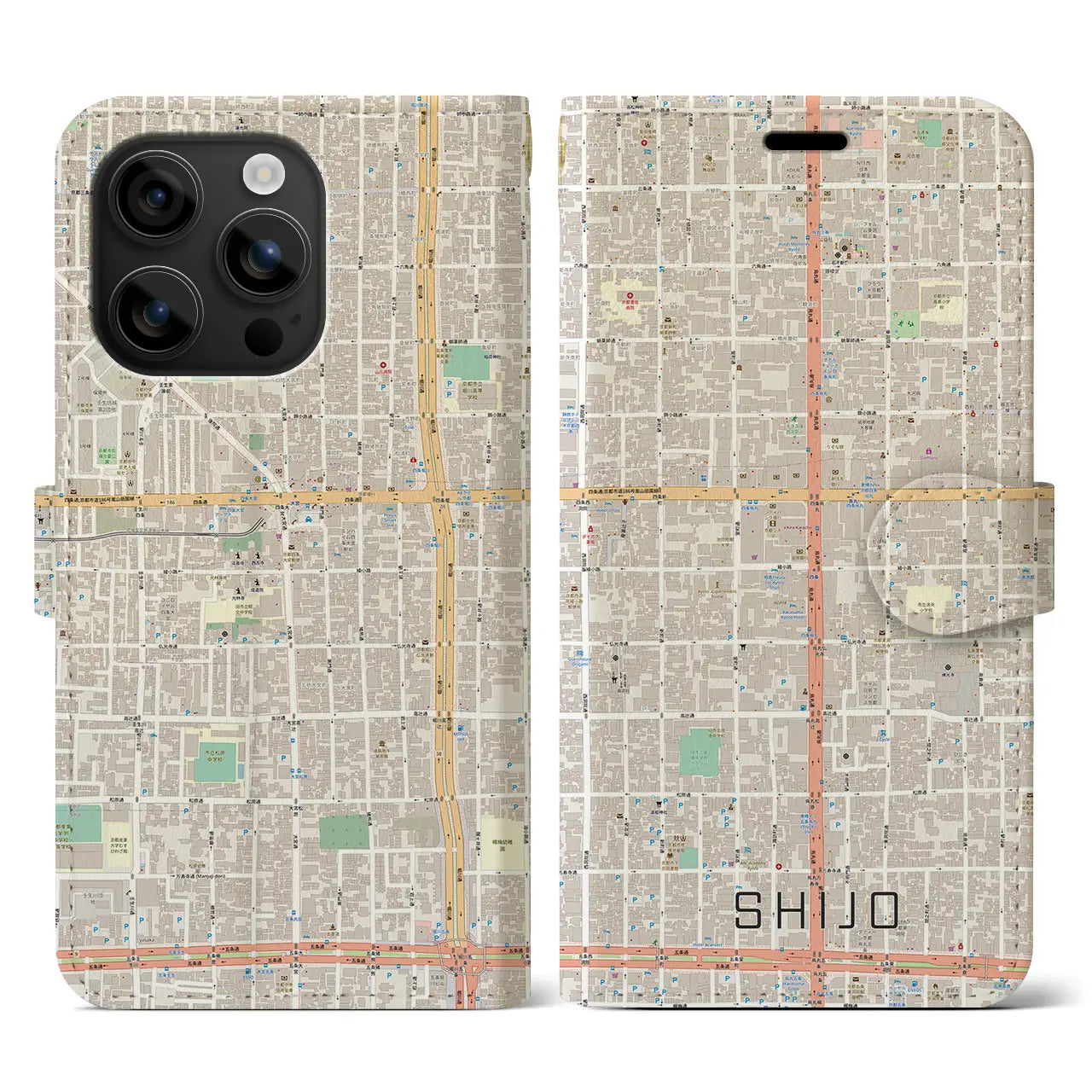 【四条(京都府)】地図柄iPhoneケース(手帳タイプ)ナチュラル・iPhone 16 用