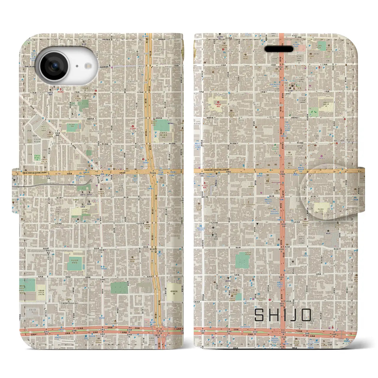 【四条(京都府)】地図柄iPhoneケース(手帳タイプ)