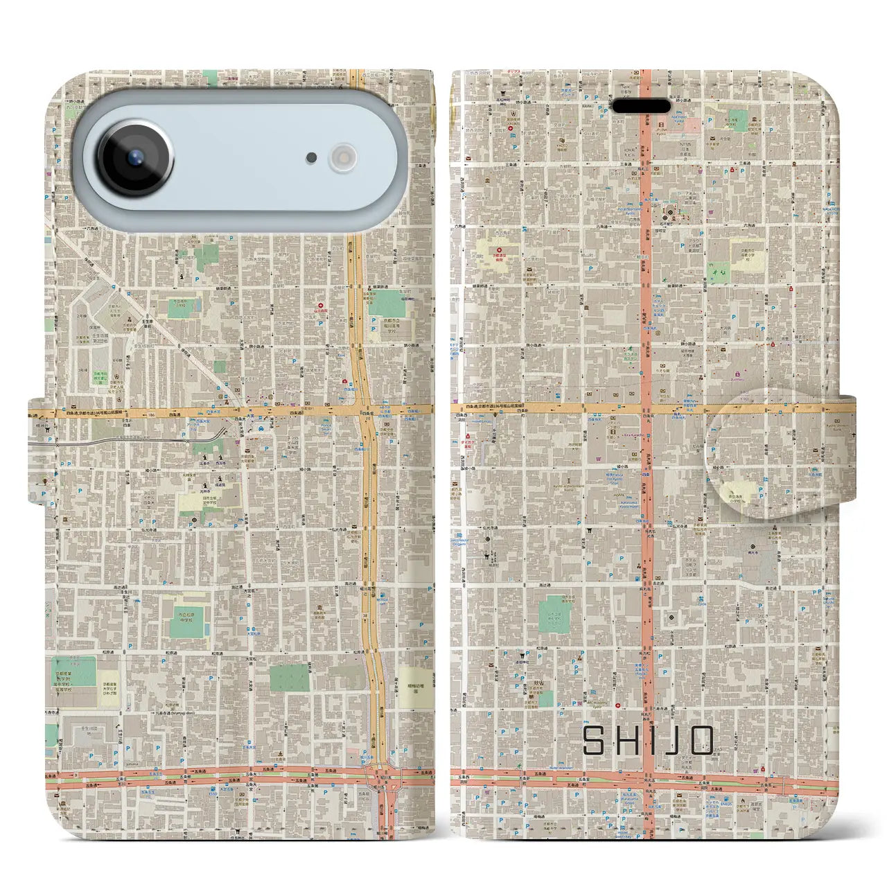 【四条(京都府)】地図柄iPhoneケース(手帳タイプ)