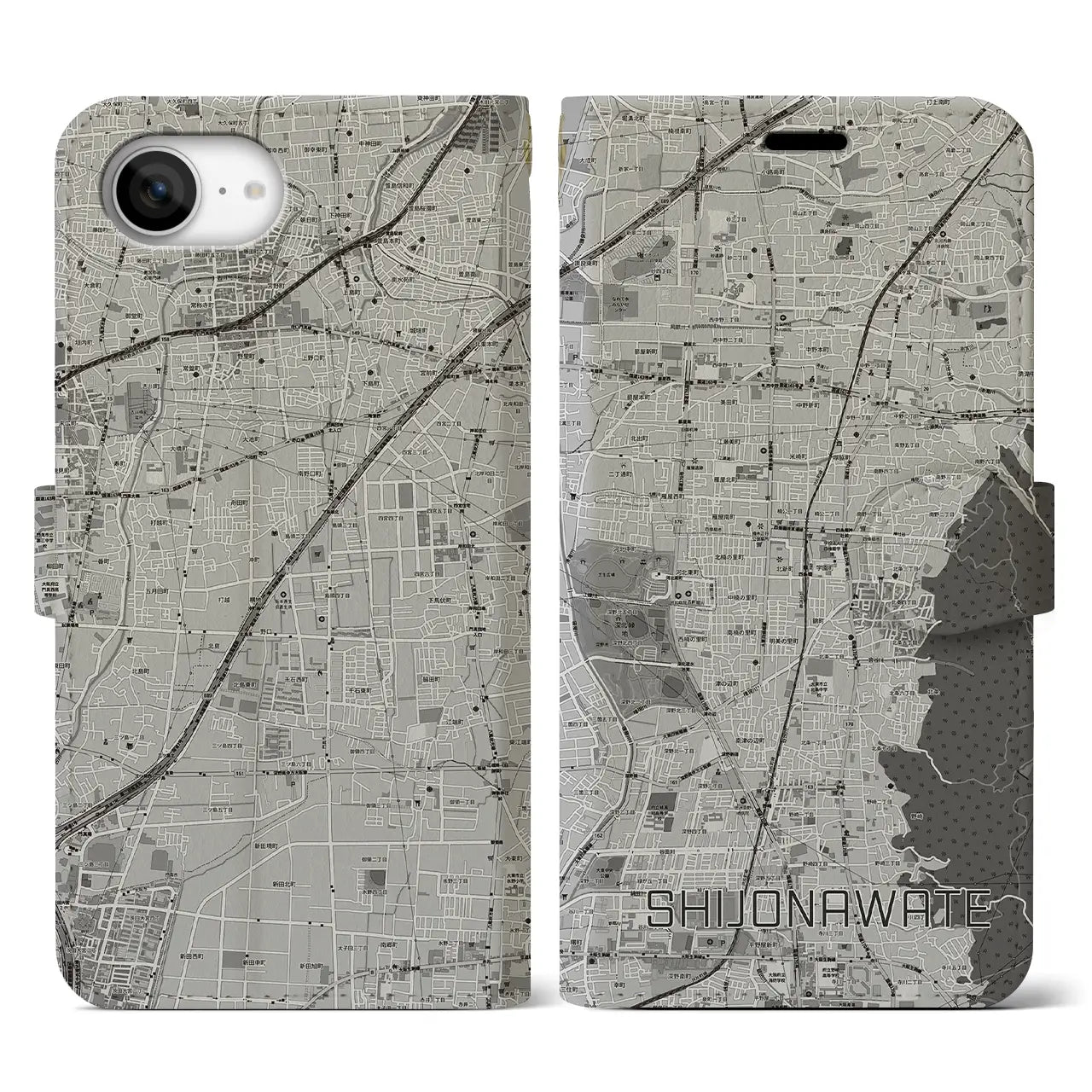 【四条畷(大阪府)】地図柄iPhoneケース(手帳タイプ)