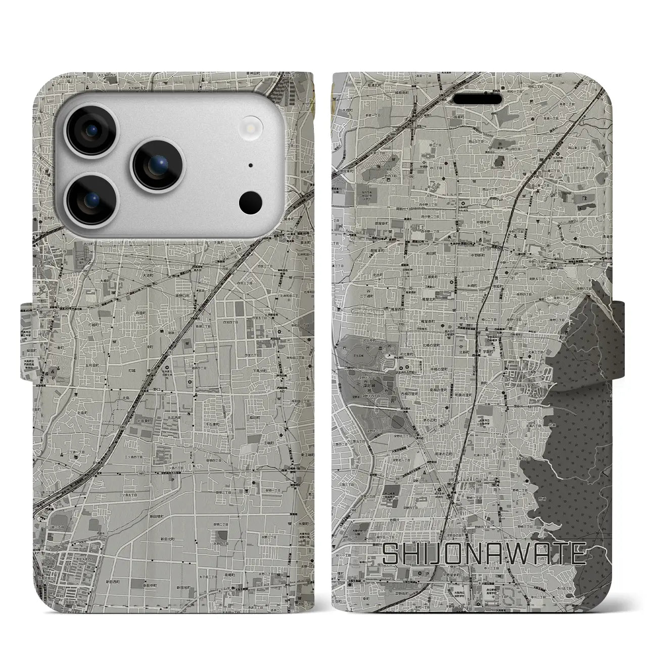 【四条畷(大阪府)】地図柄iPhoneケース(手帳タイプ)