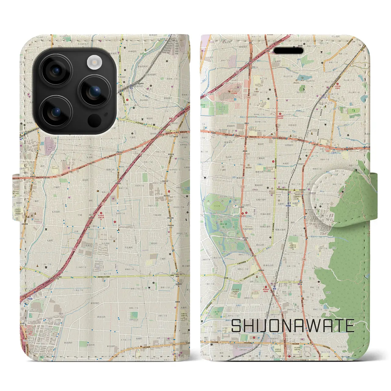 【四条畷(大阪府)】地図柄iPhoneケース(手帳タイプ)ナチュラル・iPhone 16 用