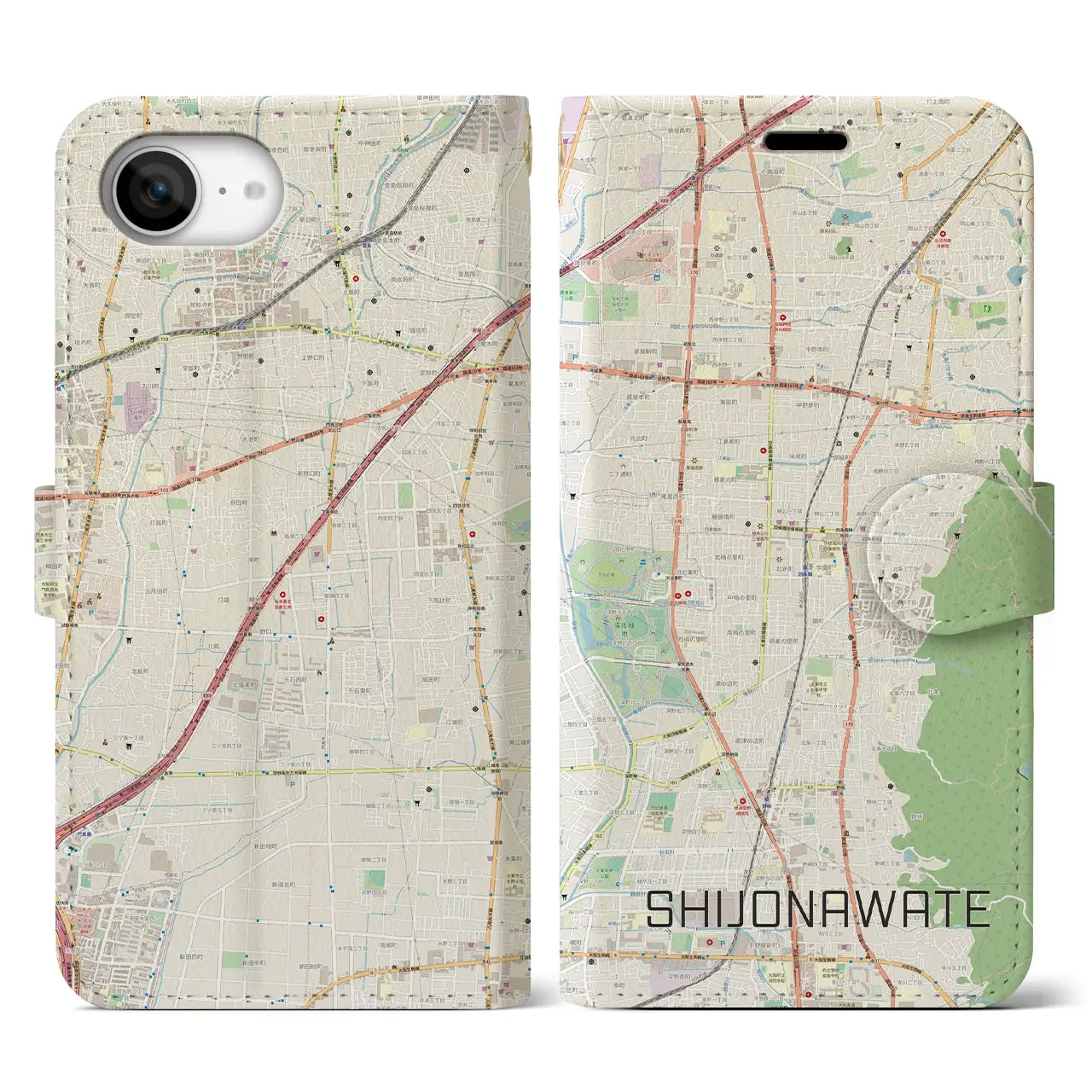 【四条畷(大阪府)】地図柄iPhoneケース(手帳タイプ)