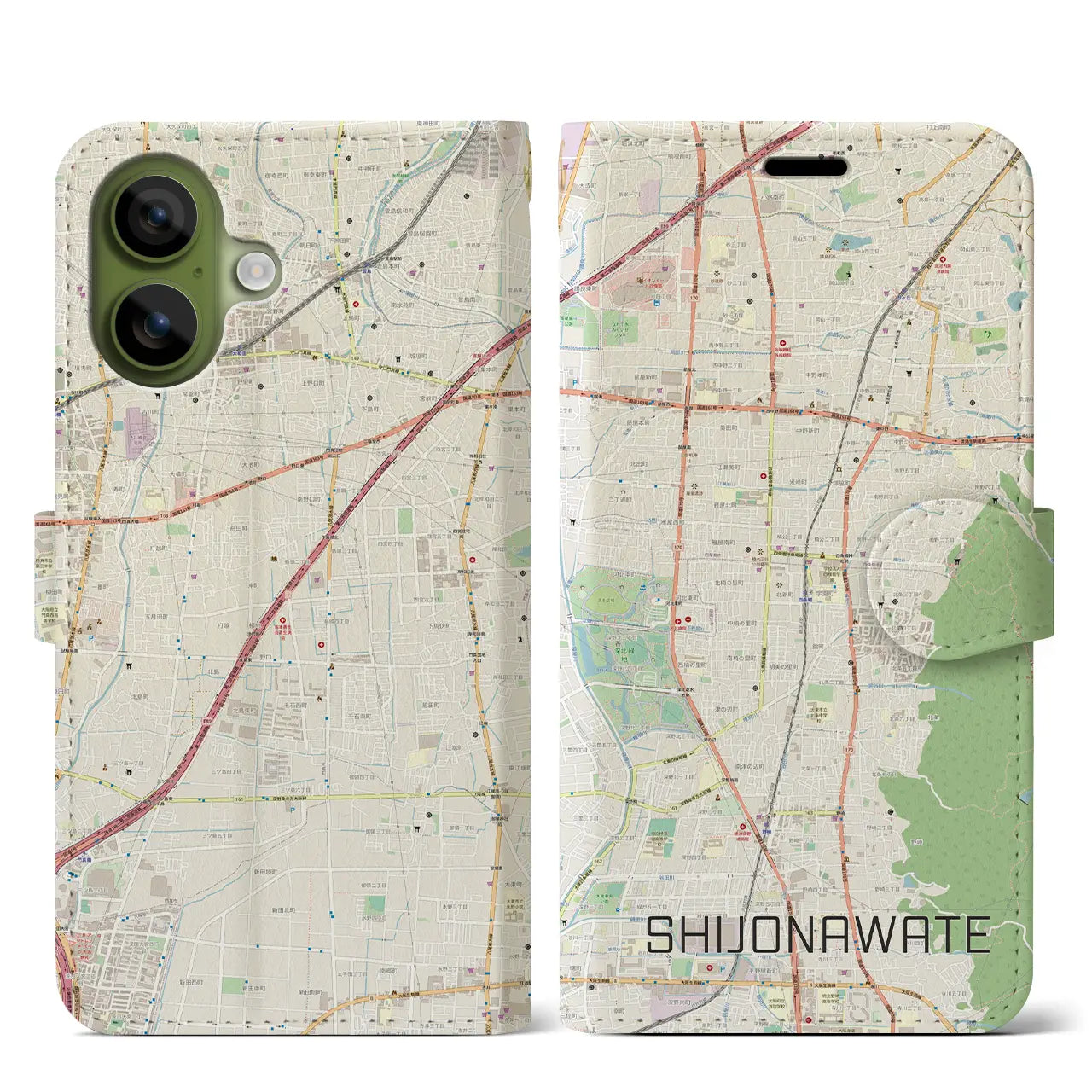 【四条畷(大阪府)】地図柄iPhoneケース(手帳タイプ)