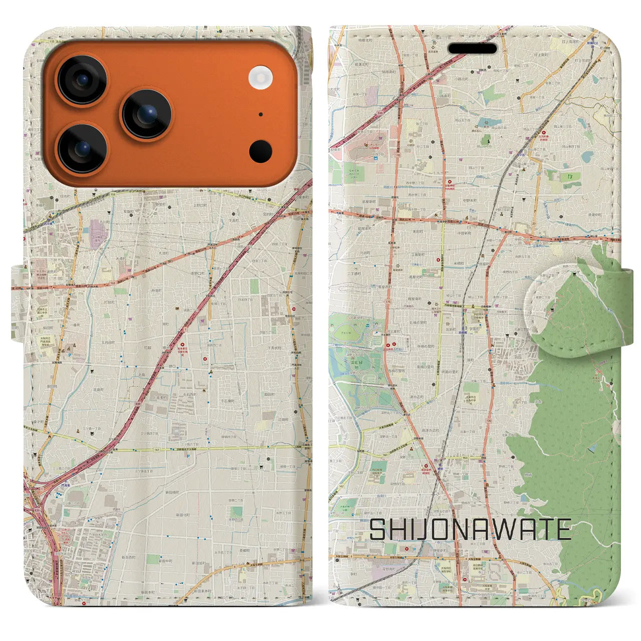 【四条畷(大阪府)】地図柄iPhoneケース(手帳タイプ)