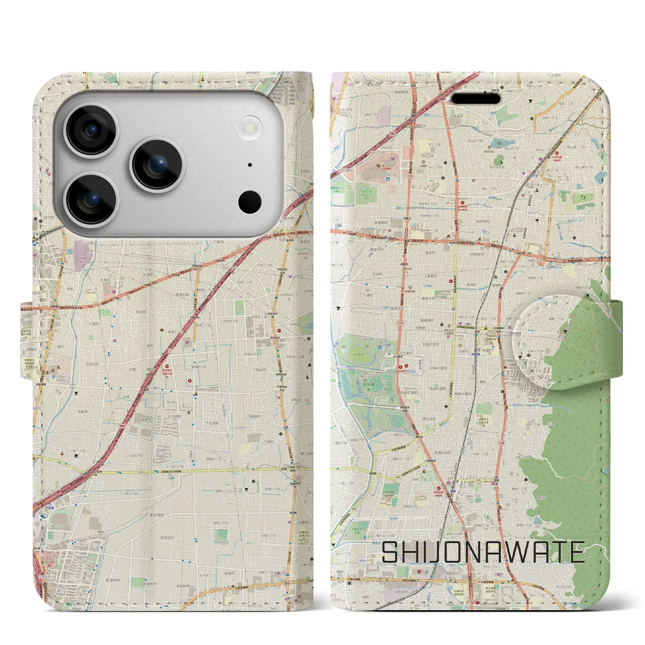 【四条畷(大阪府)】地図柄iPhoneケース(手帳タイプ)