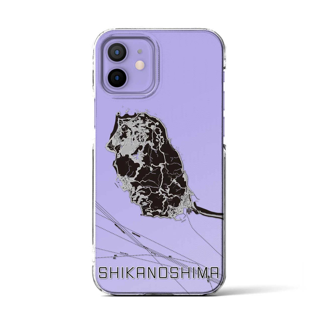 【志賀島(福岡県)】地図柄iPhoneケース(クリアタイプ)モノトーン・iPhone 12 / 12 Pro 用