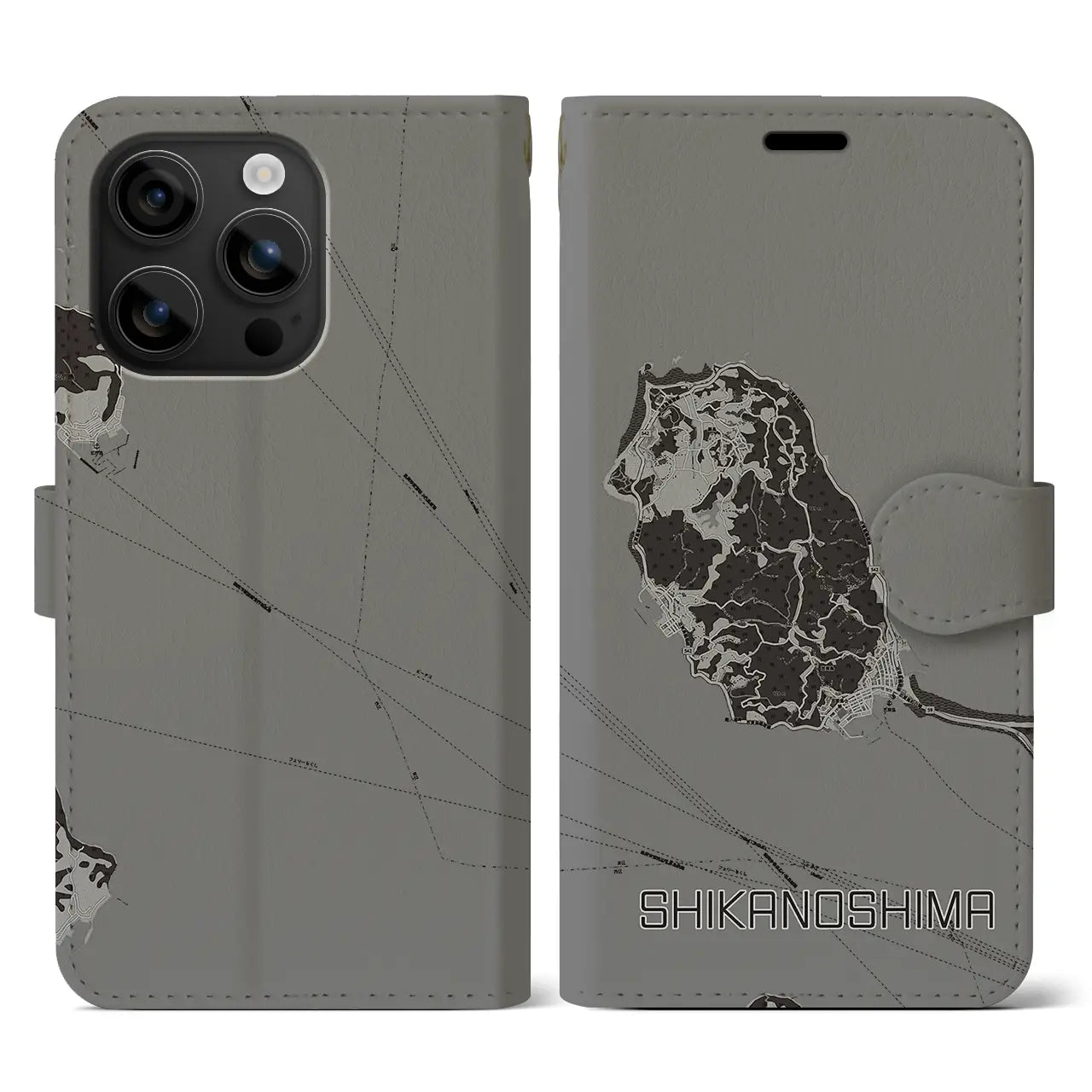 【志賀島(福岡県)】地図柄iPhoneケース(手帳タイプ)モノトーン・iPhone 16 用