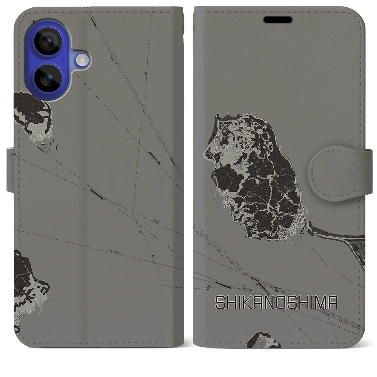 【志賀島(福岡県)】地図柄iPhoneケース(手帳タイプ)モノトーン・iPhone 16 Pro Max 用