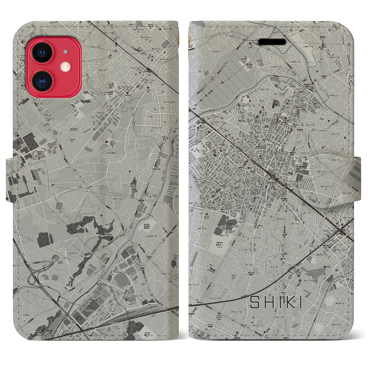 【志木(埼玉県)】地図柄iPhoneケース(手帳タイプ)モノトーン・iPhone 11 用